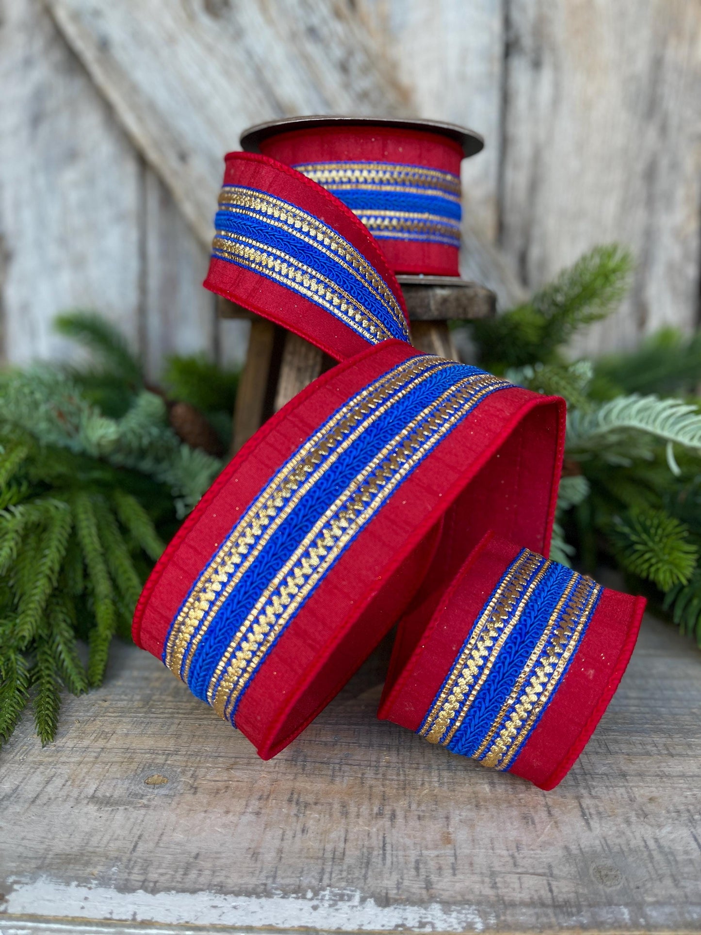 2.5" Patriotic Ribbon, Patriotic Wired Ribbon, American Ribbon, 4th of July ribbon, Americana Decor, Designer RIbbon, 94536W-536-40D