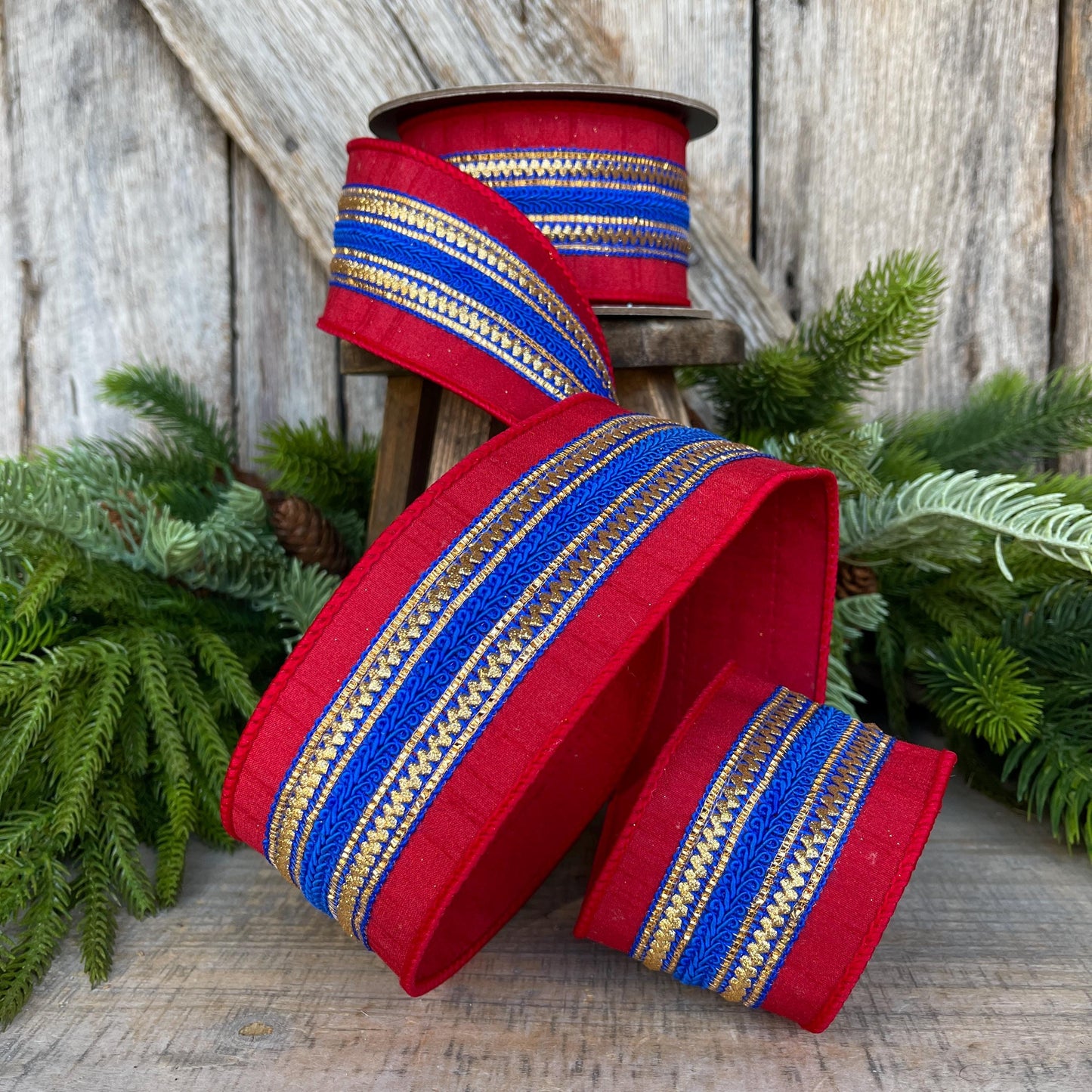 2.5" Patriotic Ribbon, Patriotic Wired Ribbon, American Ribbon, 4th of July ribbon, Americana Decor, Designer RIbbon, 94536W-536-40D