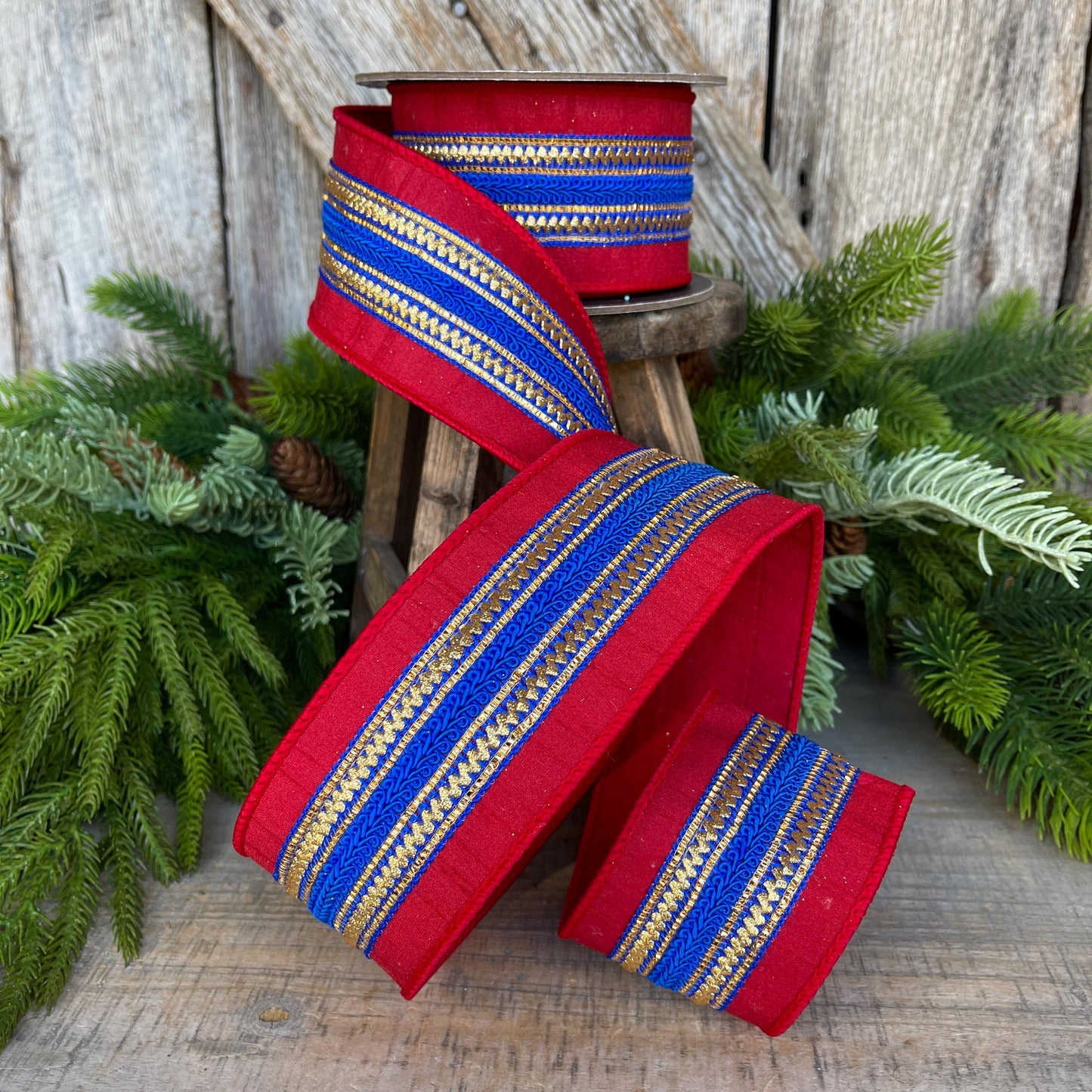 2.5" Patriotic Ribbon, Patriotic Wired Ribbon, American Ribbon, 4th of July ribbon, Americana Decor, Designer RIbbon, 94536W-536-40D