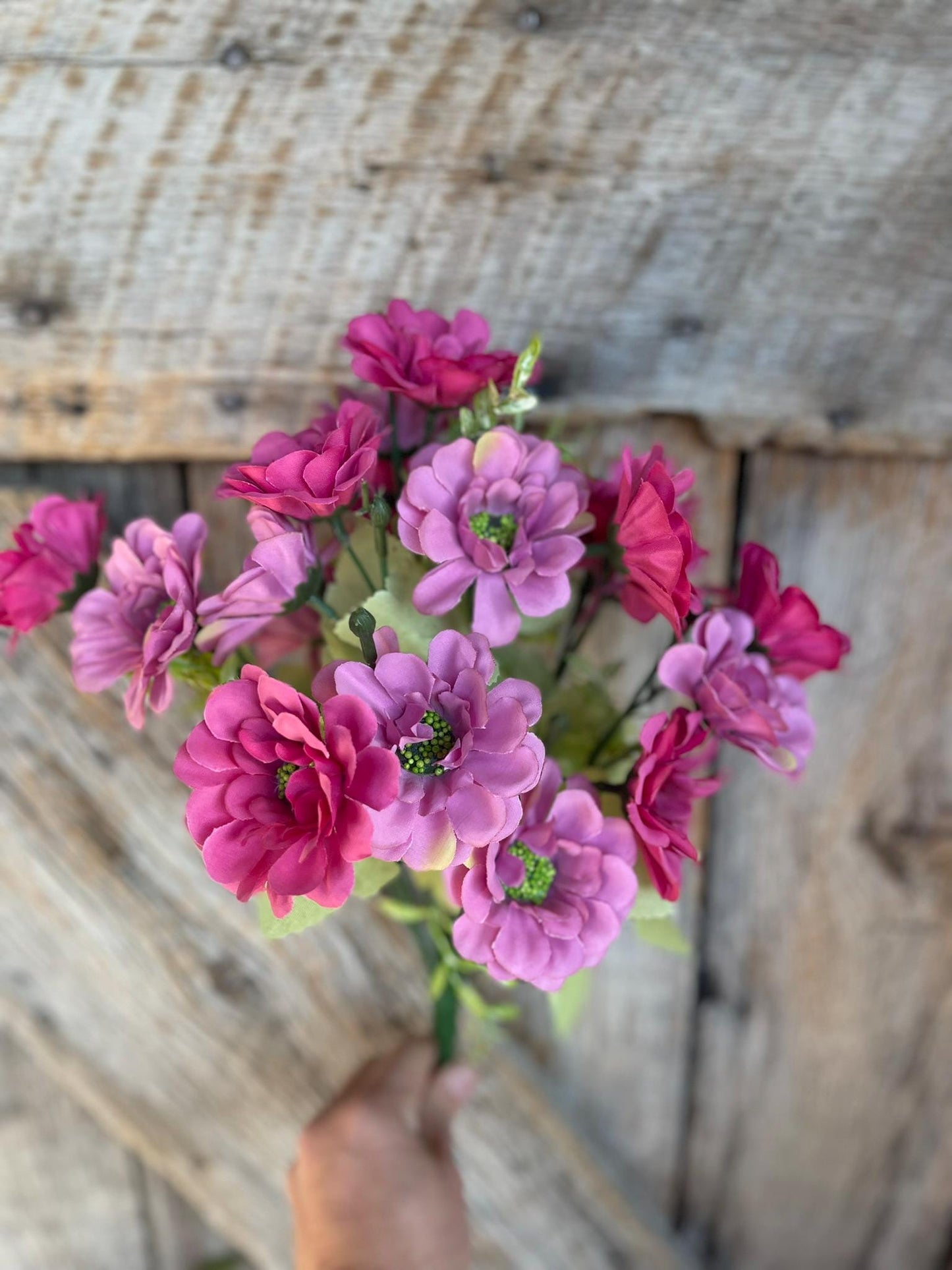 20" Pink Zennia Bush, Hot Pink Floral, Pink Purple Floral, Fuchsia Zennia Bush, Artificial Floral Bush, 97204