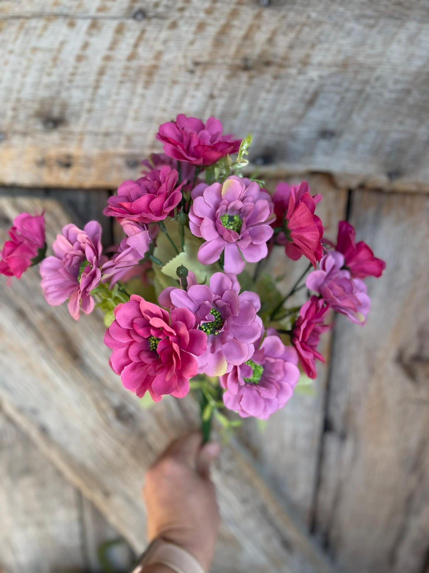 20" Pink Zennia Bush, Hot Pink Floral, Pink Purple Floral, Fuchsia Zennia Bush, Artificial Floral Bush, 97204