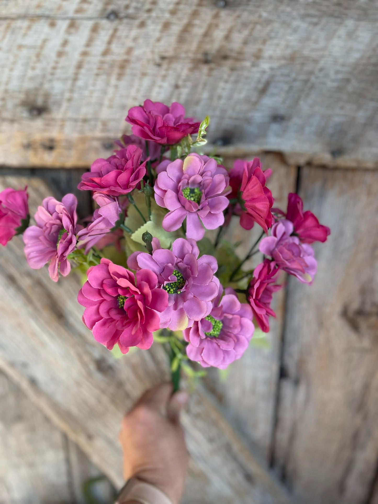 20" Pink Zennia Bush, Hot Pink Floral, Pink Purple Floral, Fuchsia Zennia Bush, Artificial Floral Bush, 97204