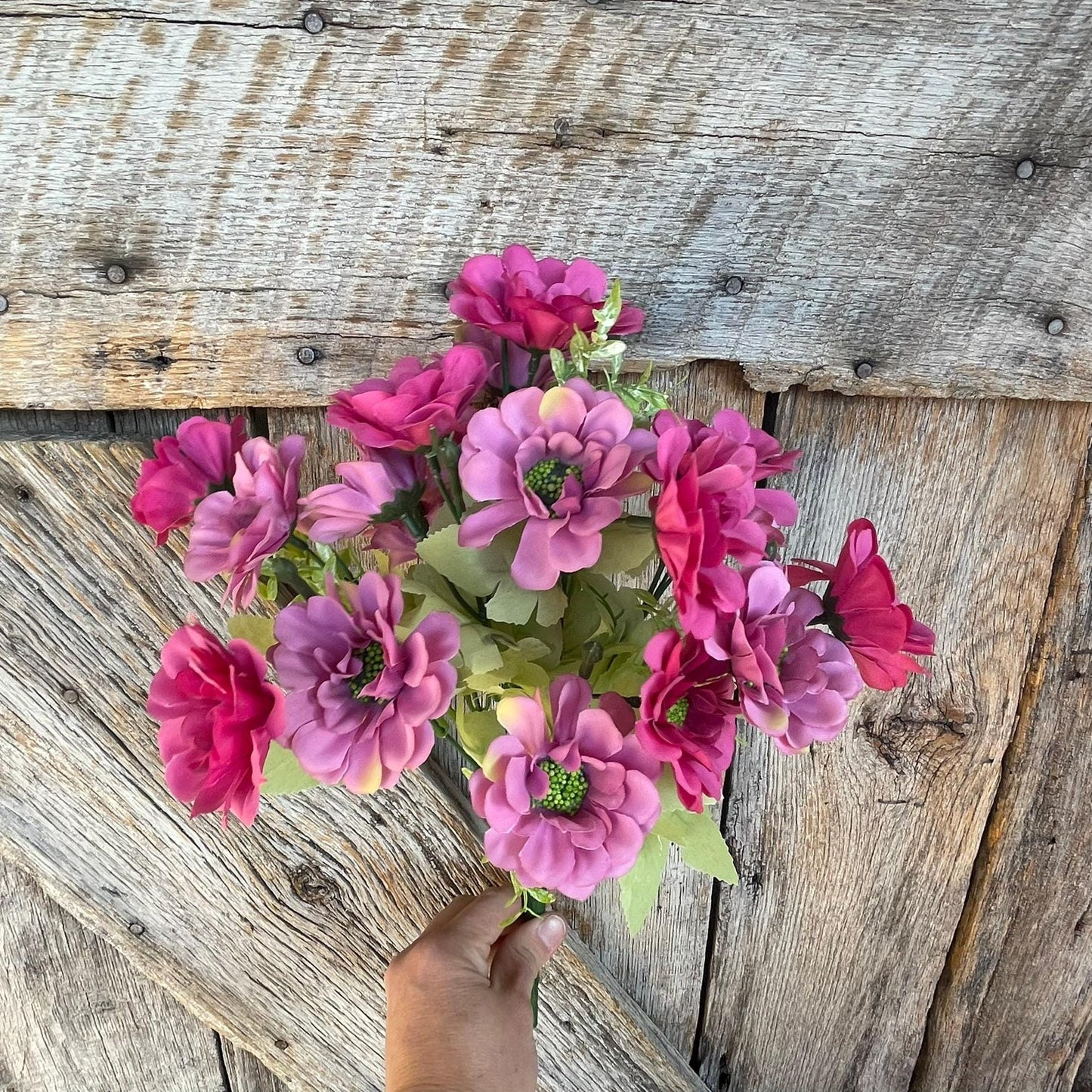 20" Pink Zennia Bush, Hot Pink Floral, Pink Purple Floral, Fuchsia Zennia Bush, Artificial Floral Bush, 97204