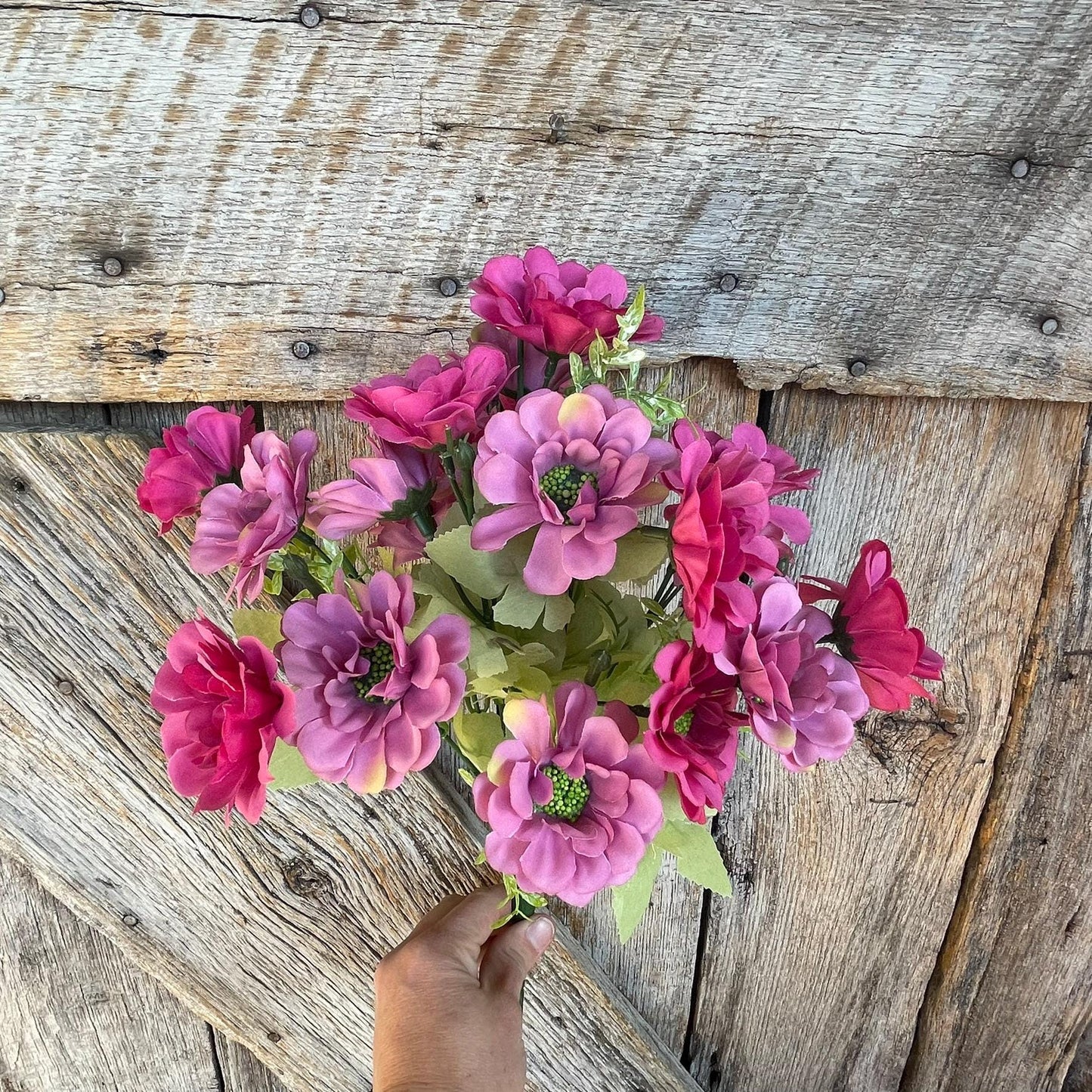 20" Pink Zennia Bush, Hot Pink Floral, Pink Purple Floral, Fuchsia Zennia Bush, Artificial Floral Bush, 97204