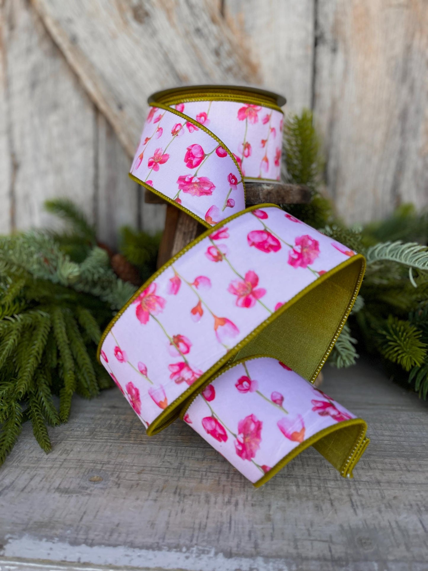 2.5" Cherry Blossom Ribbon, Farrisilk Ribbon, Wired Ribbon, Pink Floral Ribbon, Cherry Blossom Decor, SR010-14