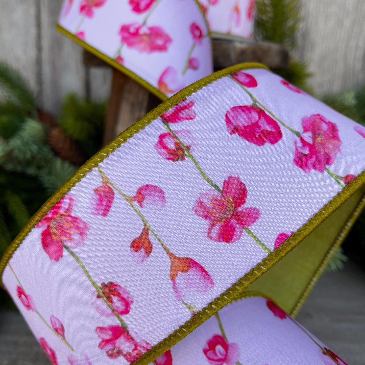 2.5" Cherry Blossom Ribbon, Farrisilk Ribbon, Wired Ribbon, Pink Floral Ribbon, Cherry Blossom Decor, SR010-14