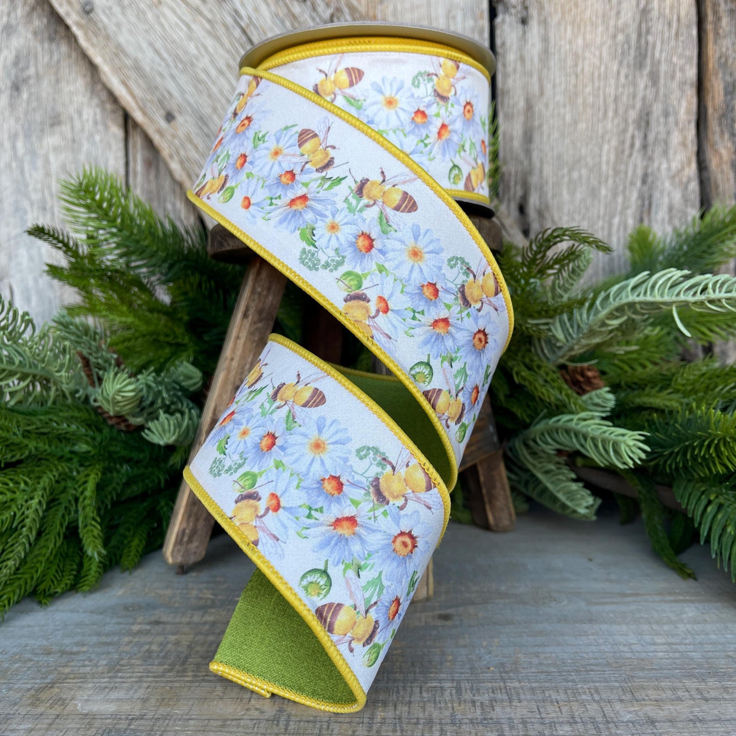 2.5" Honey Bee Ribbon, Wired Ribbon, Farrisilk Ribbon, Summer Ribbon, Bee Decor, Designer Ribbon, Bee Ribbon, SR067-32
