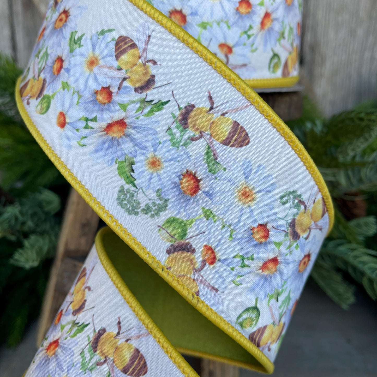 2.5" Honey Bee Ribbon, Wired Ribbon, Farrisilk Ribbon, Summer Ribbon, Bee Decor, Designer Ribbon, Bee Ribbon, SR067-32