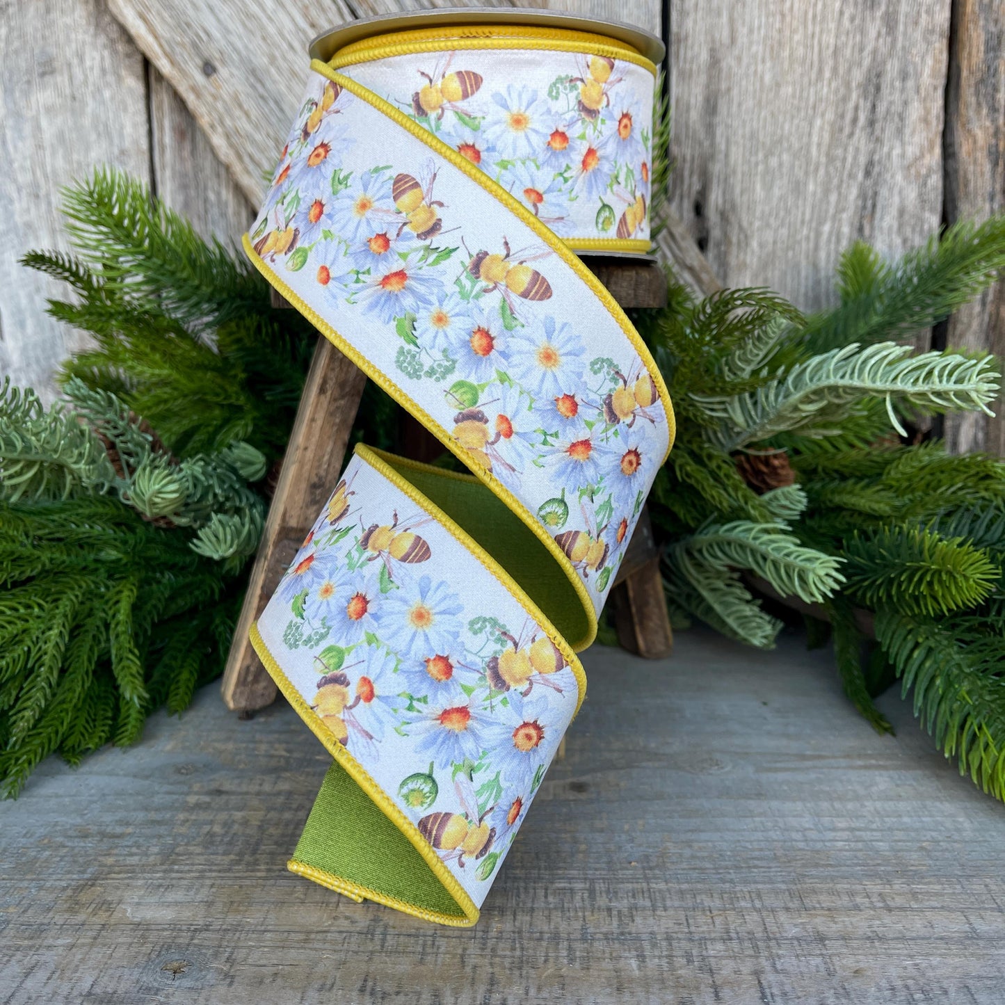 2.5" Honey Bee Ribbon, Wired Ribbon, Farrisilk Ribbon, Summer Ribbon, Bee Decor, Designer Ribbon, Bee Ribbon, SR067-32