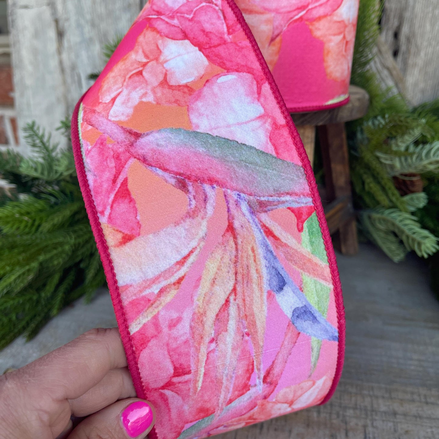 4" Birds of Paradise Ribbon, Farrisilk Ribbon, Wired Ribbon, Floral Ribbon, Summer Ribbon, Designer Ribbon, SR059-32