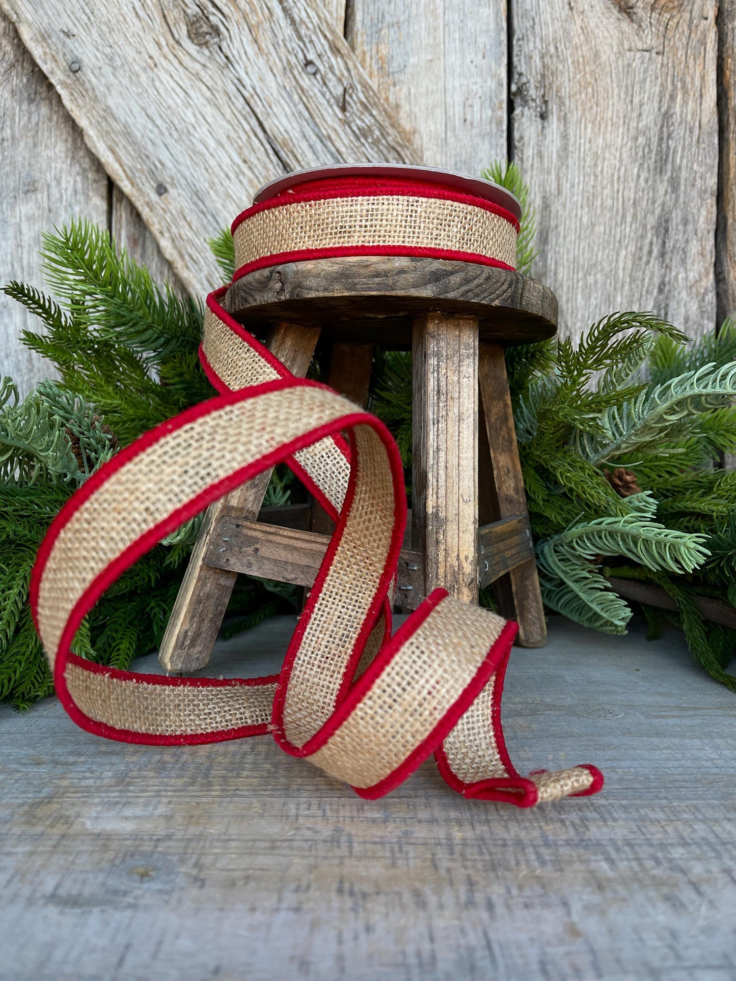 1" Red Burlap Accent Ribbon, Farrisilk Ribbon, Wired Ribbon, Burlap Ribbon, Designer Ribbon, SR096-02