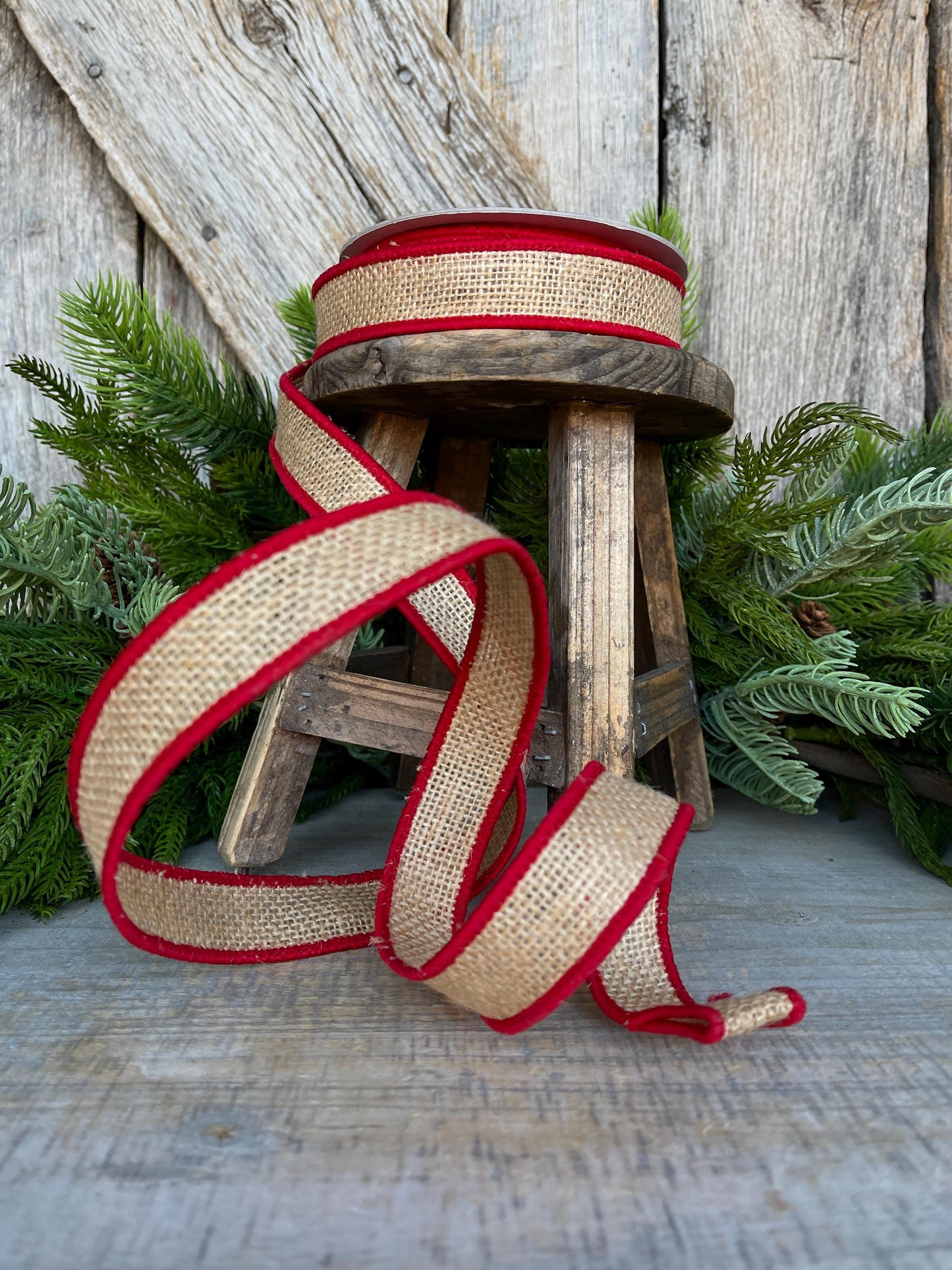 1" Red Burlap Accent Ribbon, Farrisilk Ribbon, Wired Ribbon, Burlap Ribbon, Designer Ribbon, SR096-02