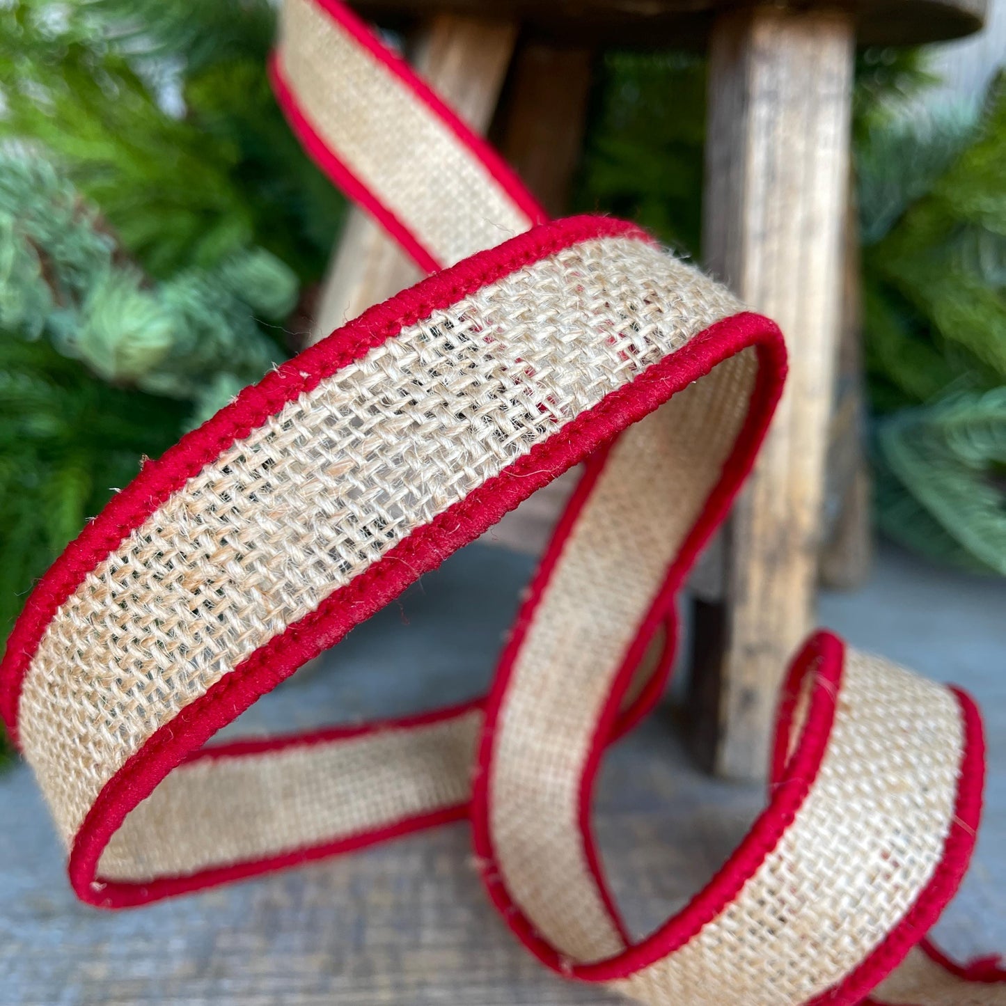 1" Red Burlap Accent Ribbon, Farrisilk Ribbon, Wired Ribbon, Burlap Ribbon, Designer Ribbon, SR096-02