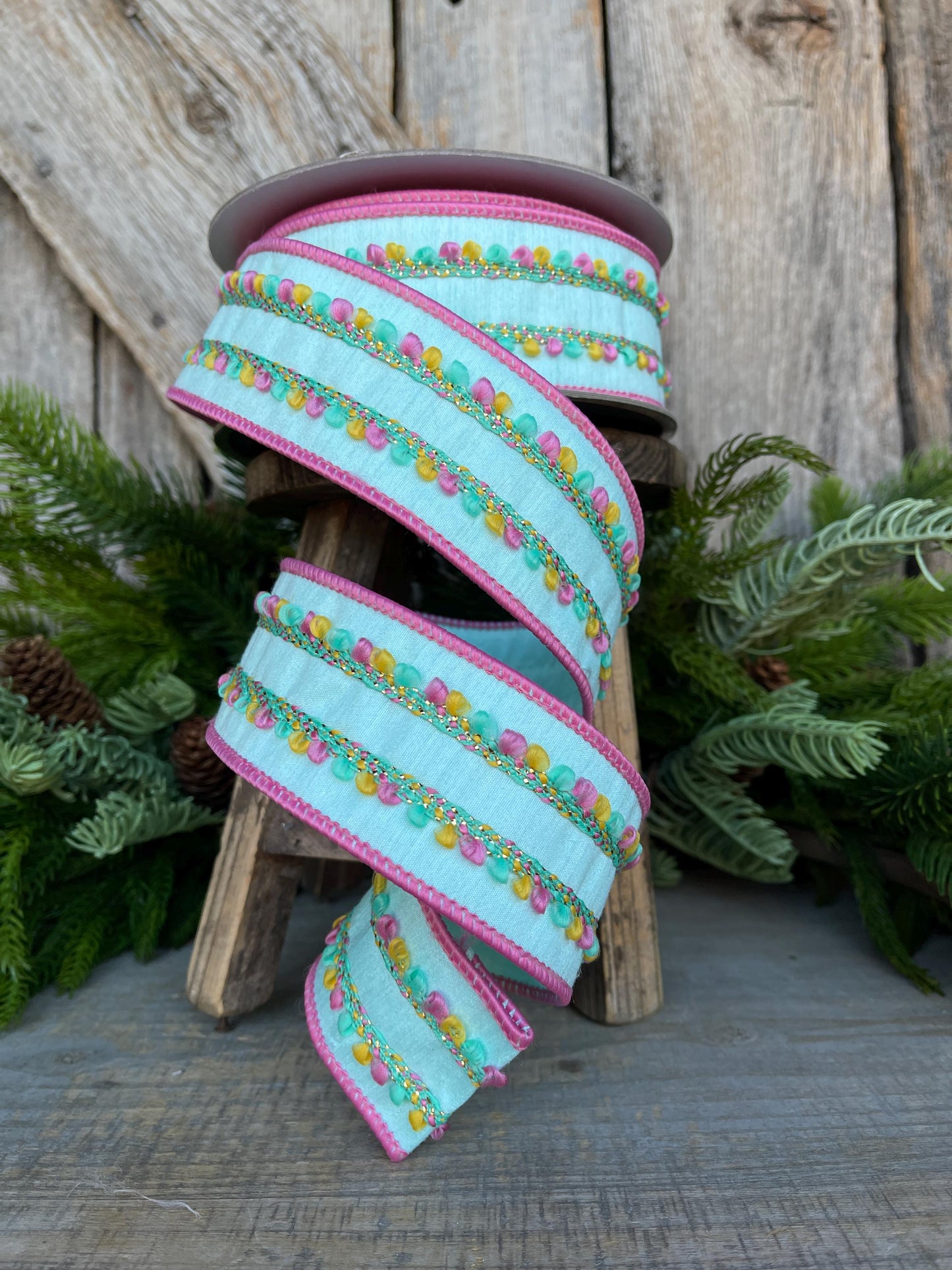 2" Mint Sherbert Puffs Ribbon, Farrisilk Ribbon, Wired Ribbon, Mint Blue Ribbon, Spring Summer Ribbon, Pastel Ribbon, SR096-13