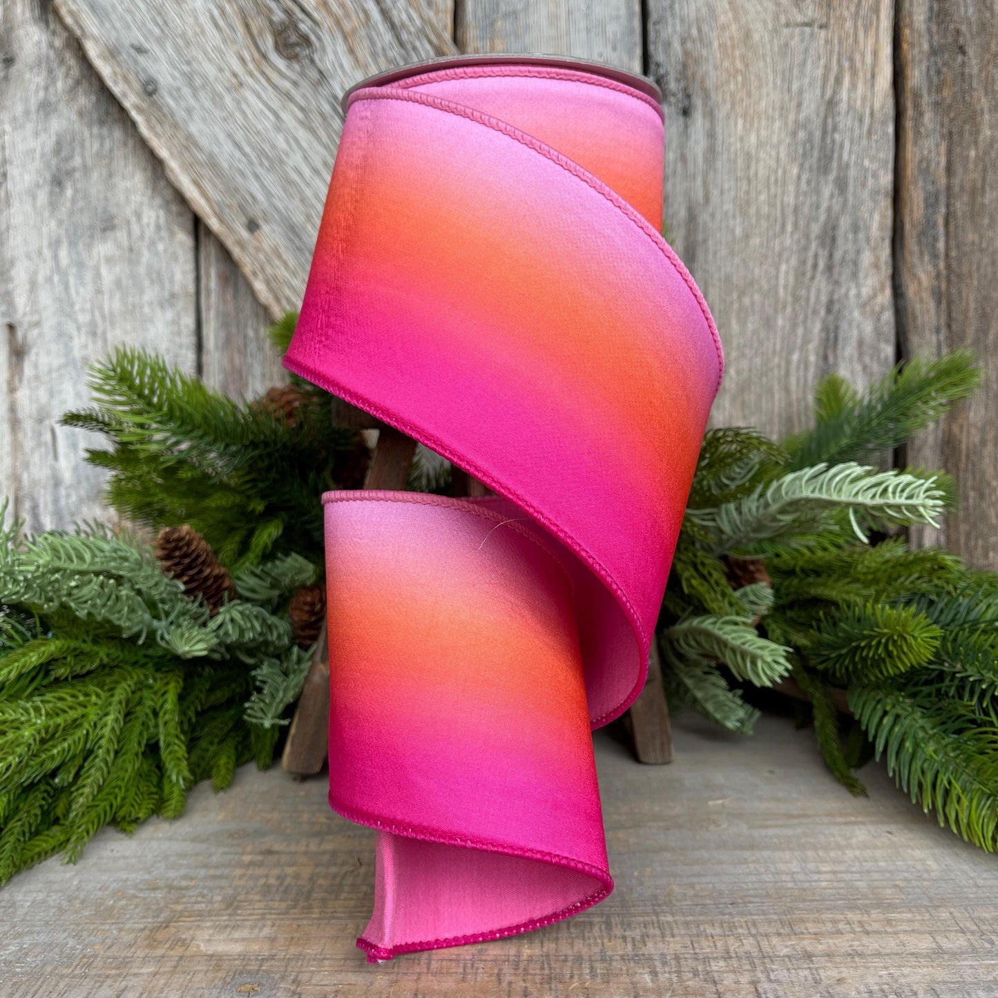 4" Pink Orange Sunset Ribbon, Farrisilk RIbbon, Pink Wired RIbbon, SPring Ribbon, 2 Tone Ribbon, Ombre Ribbon, Designer Ribbon,SR012-14