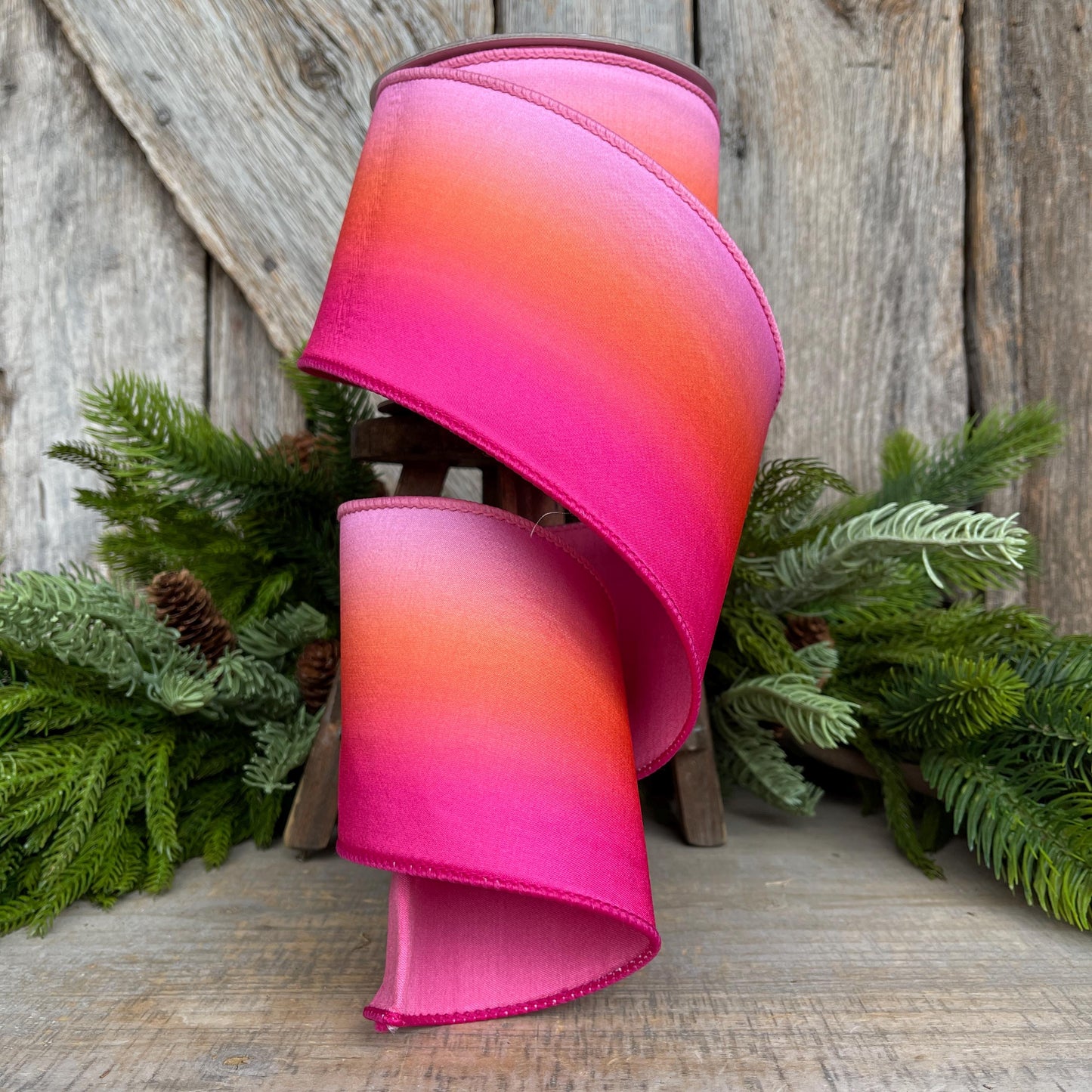 4" Pink Orange Sunset Ribbon, Farrisilk RIbbon, Pink Wired RIbbon, SPring Ribbon, 2 Tone Ribbon, Ombre Ribbon, Designer Ribbon,SR012-14
