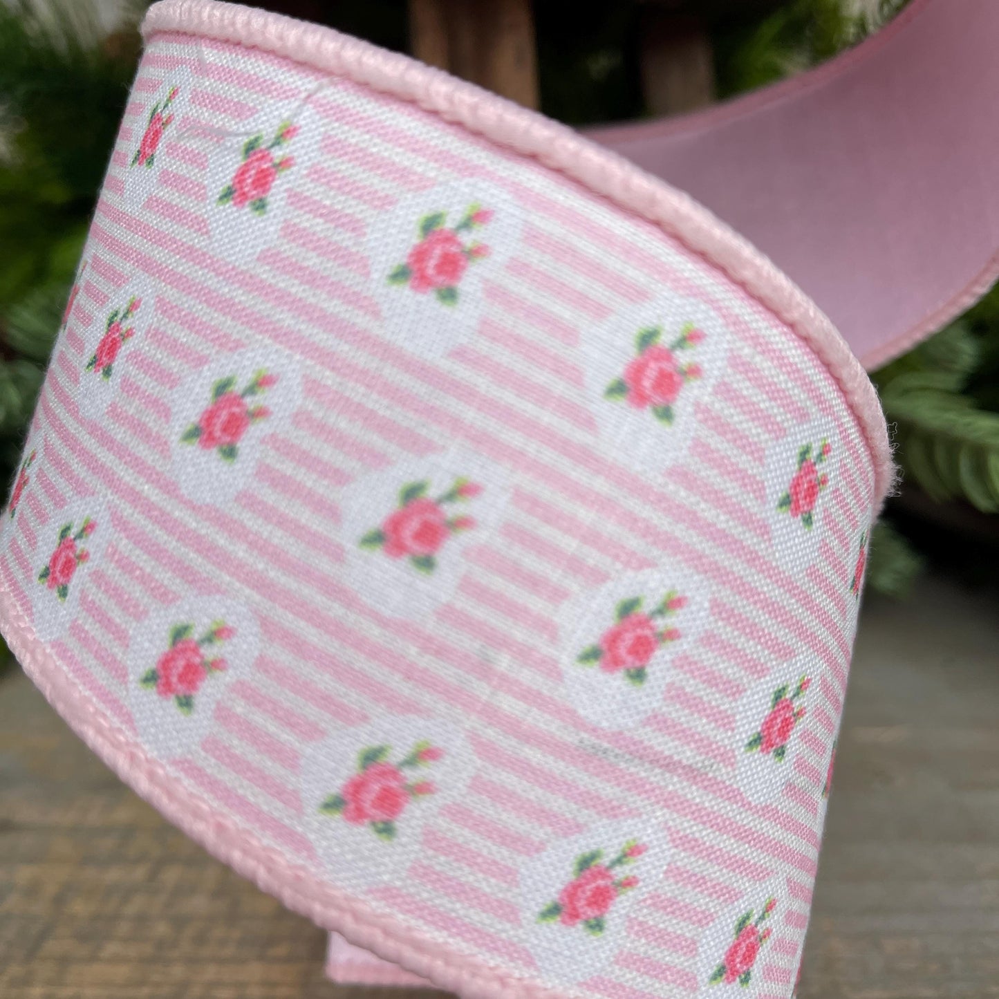 2.5" Pink rose ribbon, farrisilk ribbon, wired ribbon, rose ribbon, pink ribbon, wreath supply, victorian heart ribbon, light pink, SR021-14