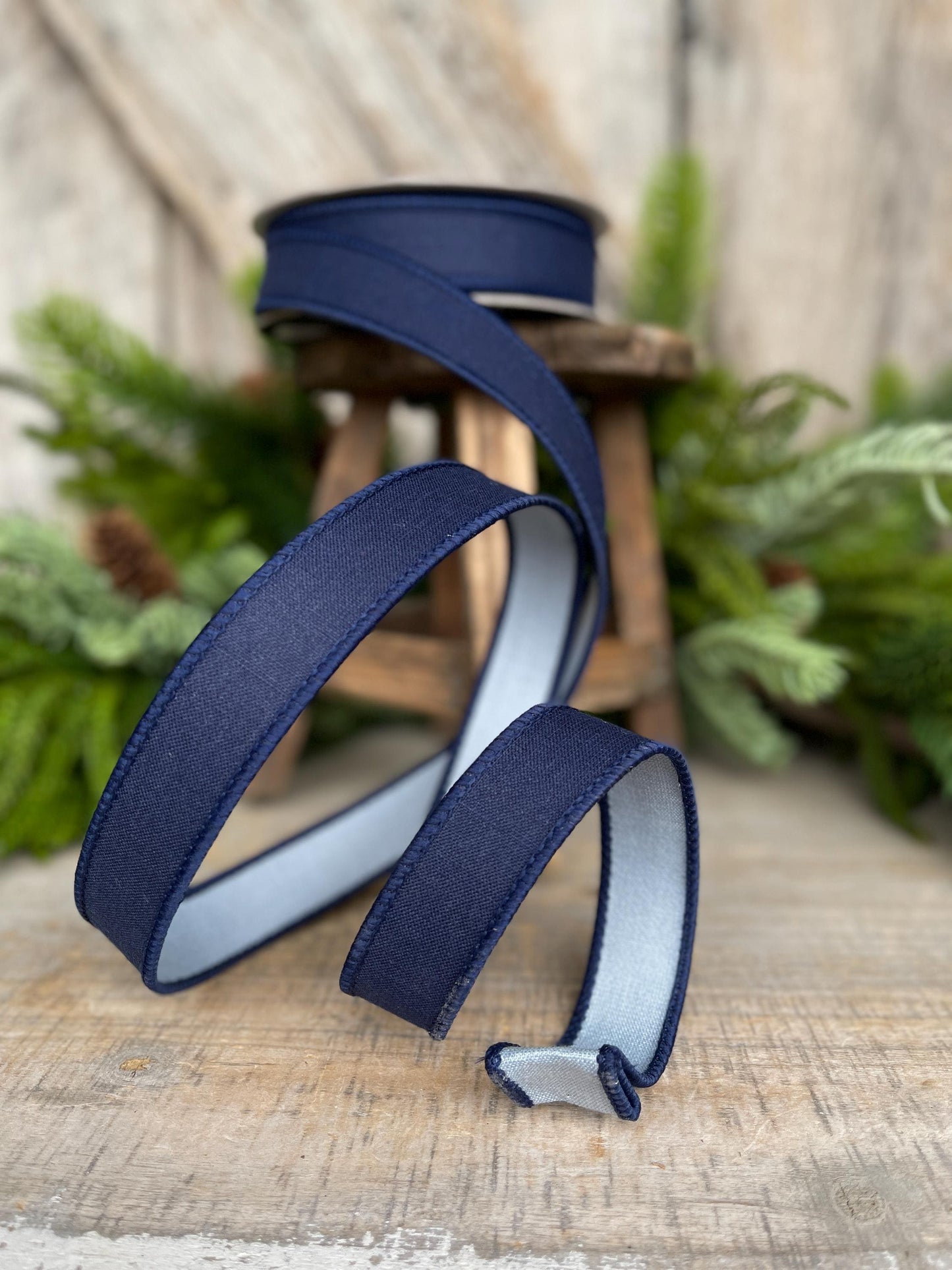 1" Navy Blue Ribbon, Farrisilk Ribbon, Wired Ribbon, Navy Blue Linen Tones Ribbon, 2 Tone Ribbon, Denim Look Ribbon, SR119-05