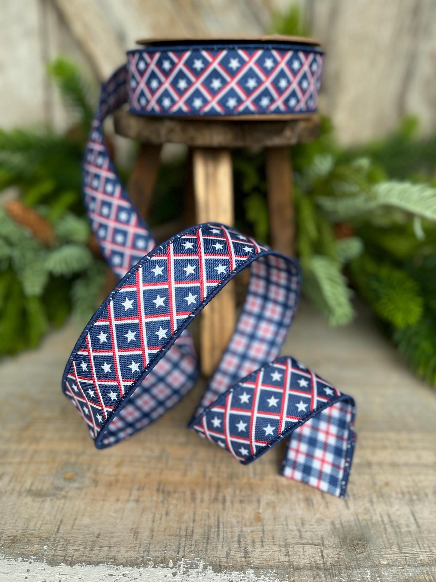 1.5" Patriotic Ribbon, Wired Ribbon, Star Ribbon, Red White Blue Ribbon, 4th of July Ribbon, 9553W-032-38E