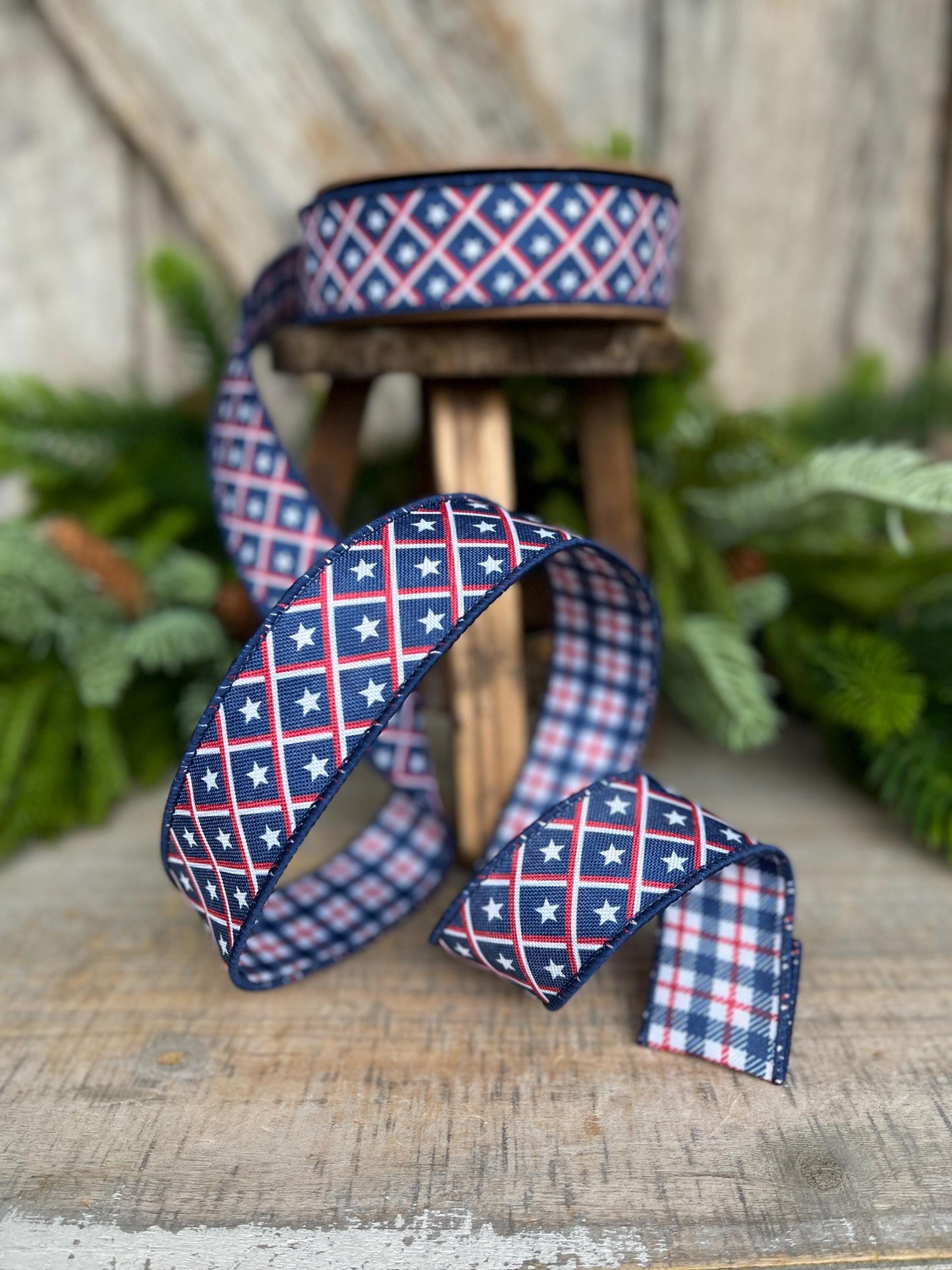 1.5" Patriotic Ribbon, Wired Ribbon, Star Ribbon, Red White Blue Ribbon, 4th of July Ribbon, 9553W-032-38E