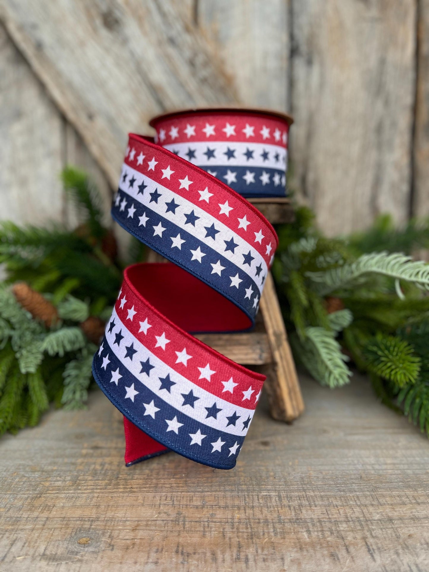 2.5" Patriotic Wired Ribbon, Stars and Stripe Ribbon, American Ribbon, USA Ribbon, 4th of July RIbbon, Ribbon for bows, Wreath supply
