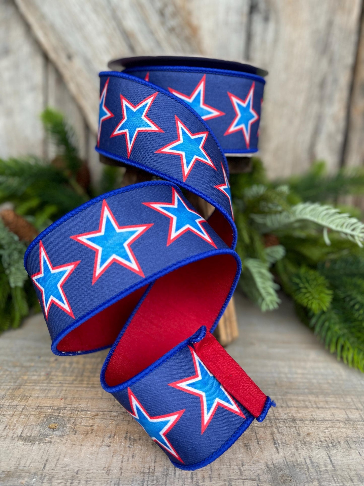 2.5" Liberty Stars Ribbon, Farrisilk Ribbon, Patriotic Ribbon, Star Ribbon, 4th of July Ribbon, Wired Ribbon, SR074-32