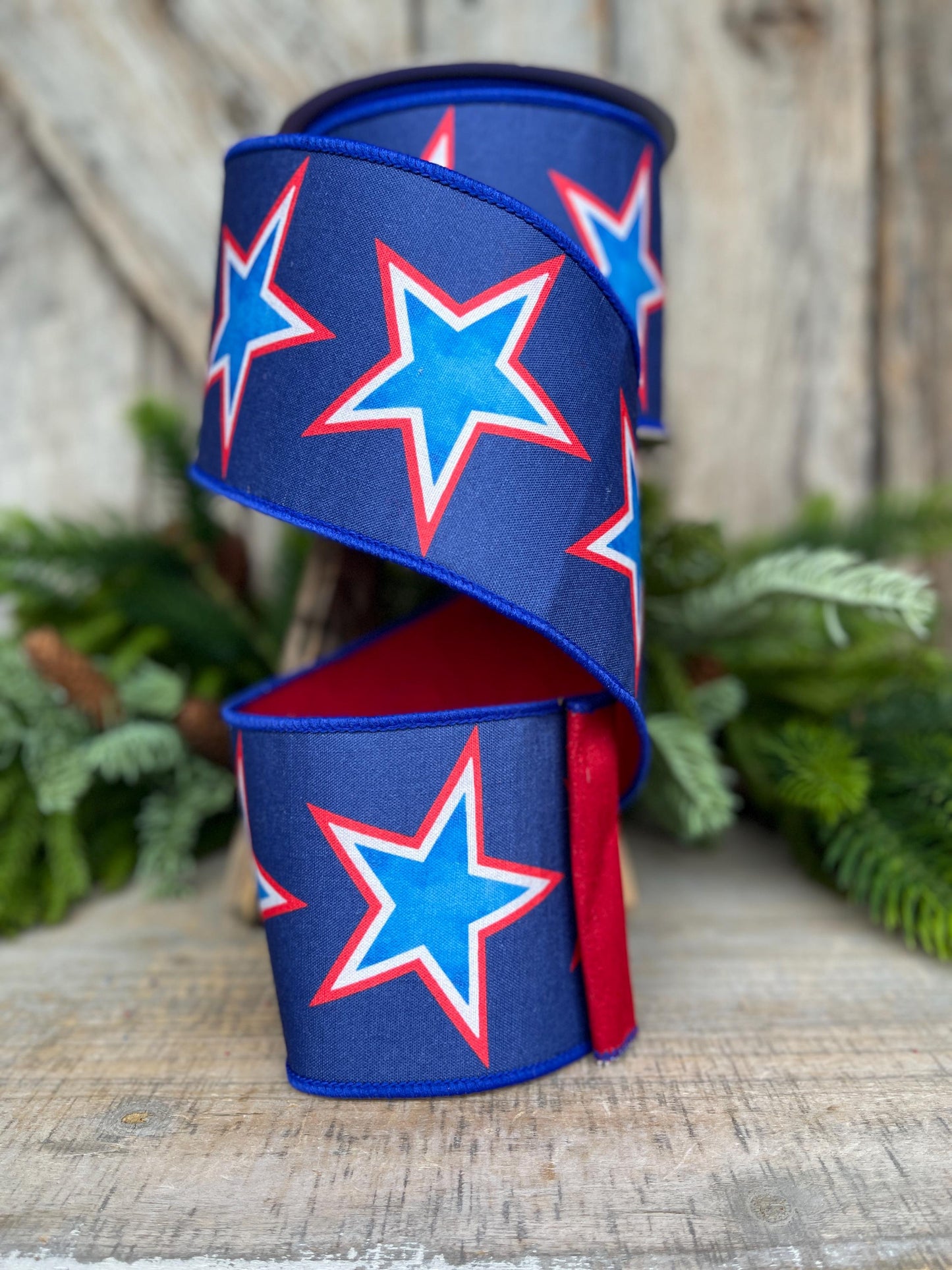 4" Liberty Stars Ribbon, Farrisilk Ribbon, Patriotic Ribbon, Star Ribbon, 4th of July Ribbon, Wired Ribbon, SR075-32