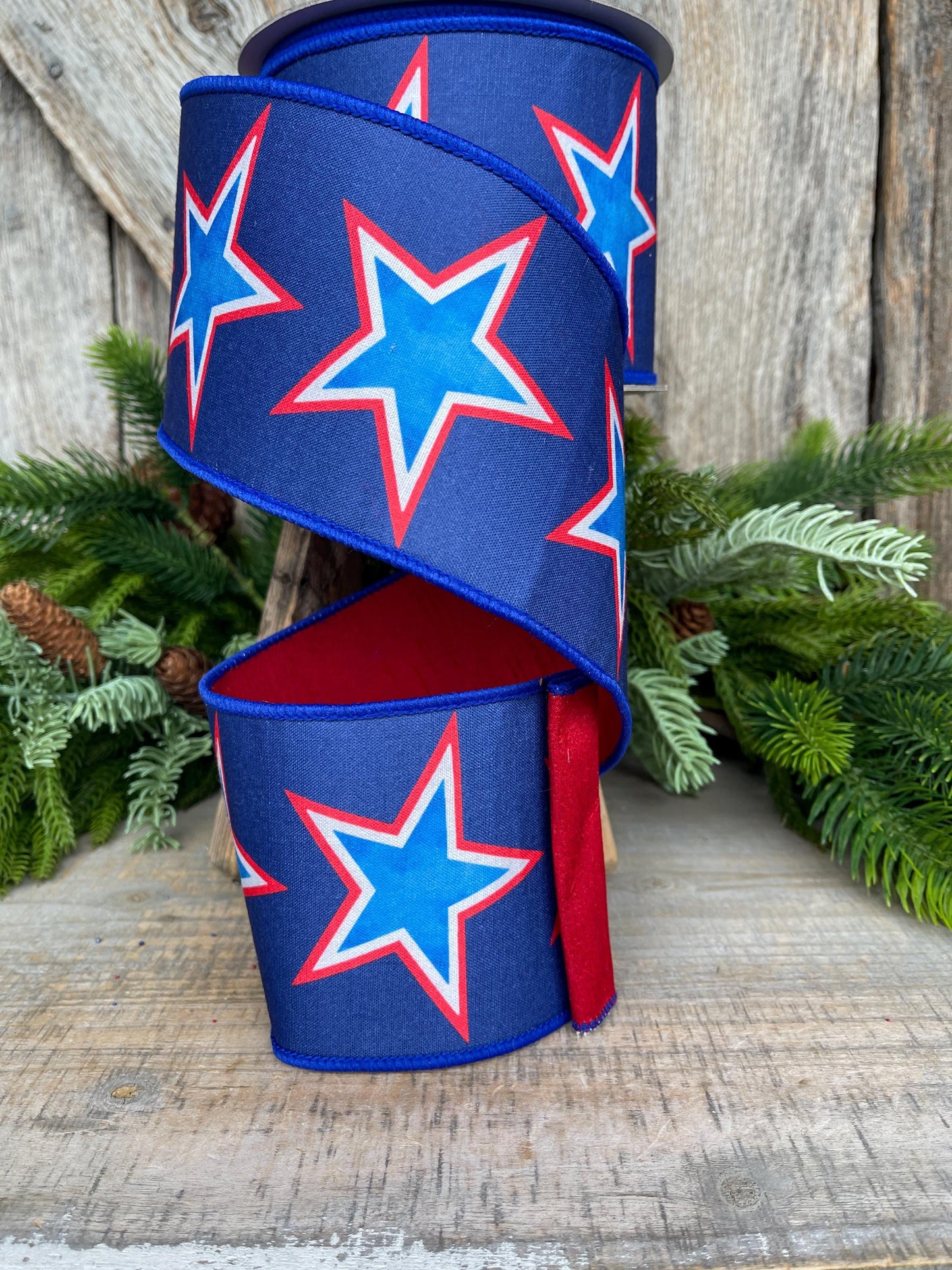 4" Liberty Stars Ribbon, Farrisilk Ribbon, Patriotic Ribbon, Star Ribbon, 4th of July Ribbon, Wired Ribbon, SR075-32