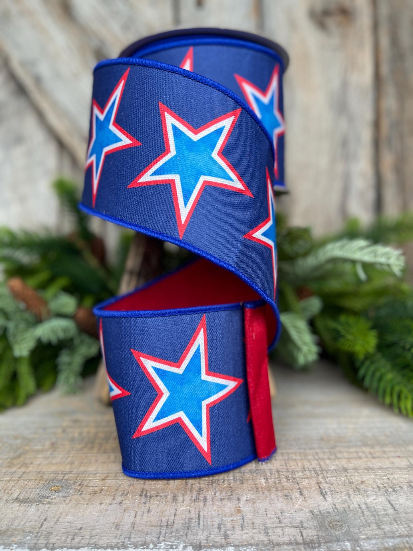 4" Liberty Stars Ribbon, Farrisilk Ribbon, Patriotic Ribbon, Star Ribbon, 4th of July Ribbon, Wired Ribbon, SR075-32