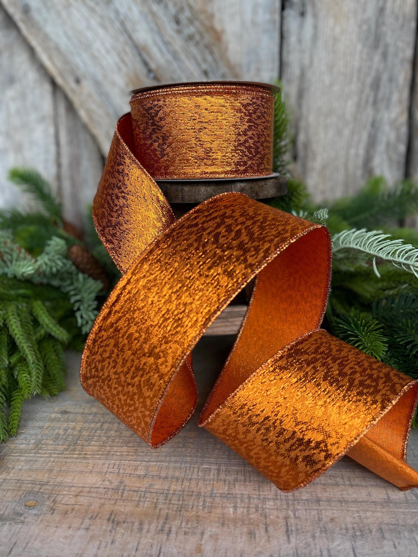2.5" Orange Metalic Tinsel Ribbon, Farrisilk, wired Ribbon, Halloween Ribbon, Orange Ribbon, wreath supply, ribbon for bows, RS151-52