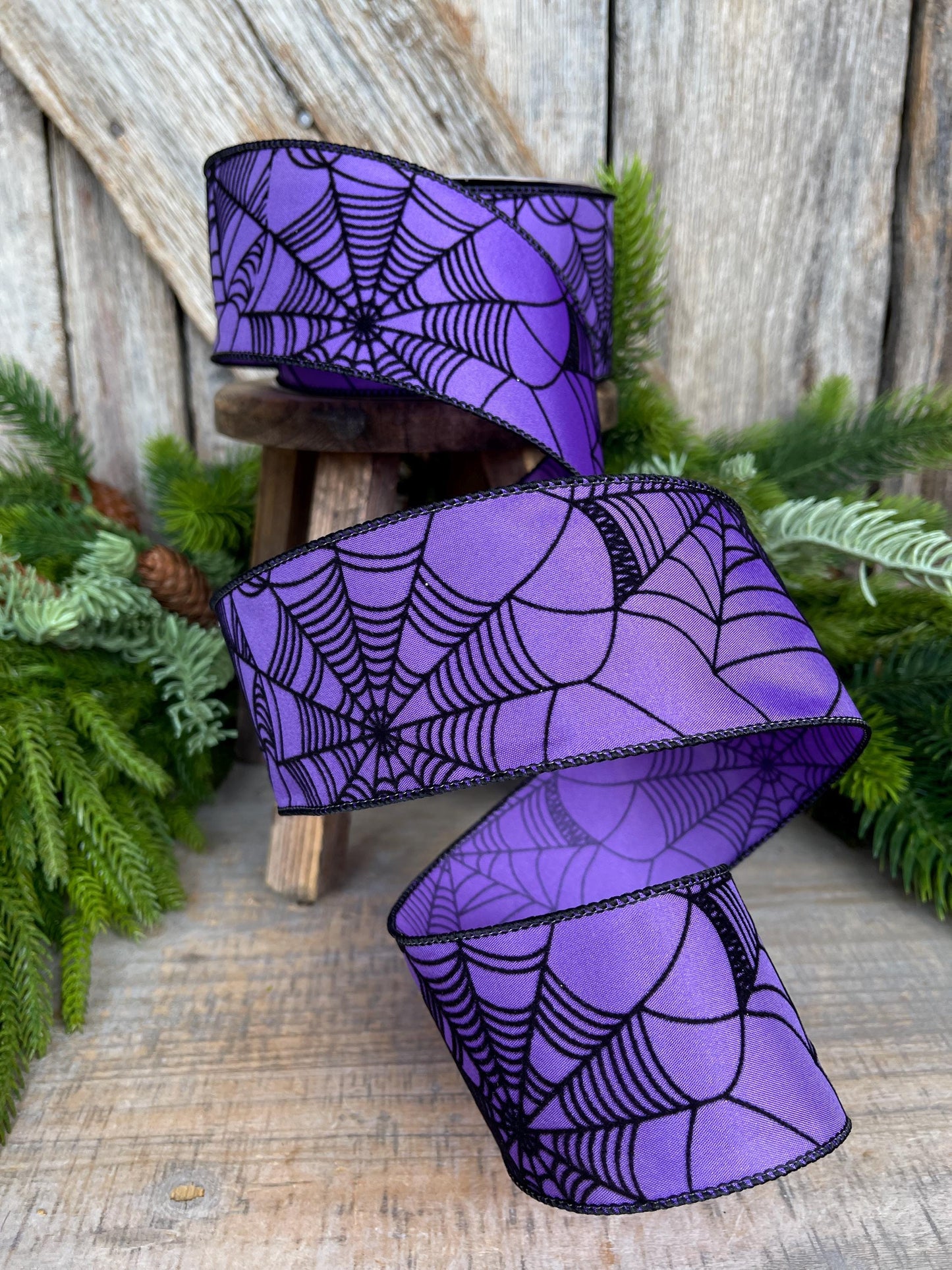 2.5" Purple Spooky Webs Ribbon, Farrisilk Ribbon, Halloween Ribbon, Wired Ribbon, Purple Halloween Ribbon, Spider Web Ribbon, RS145-27