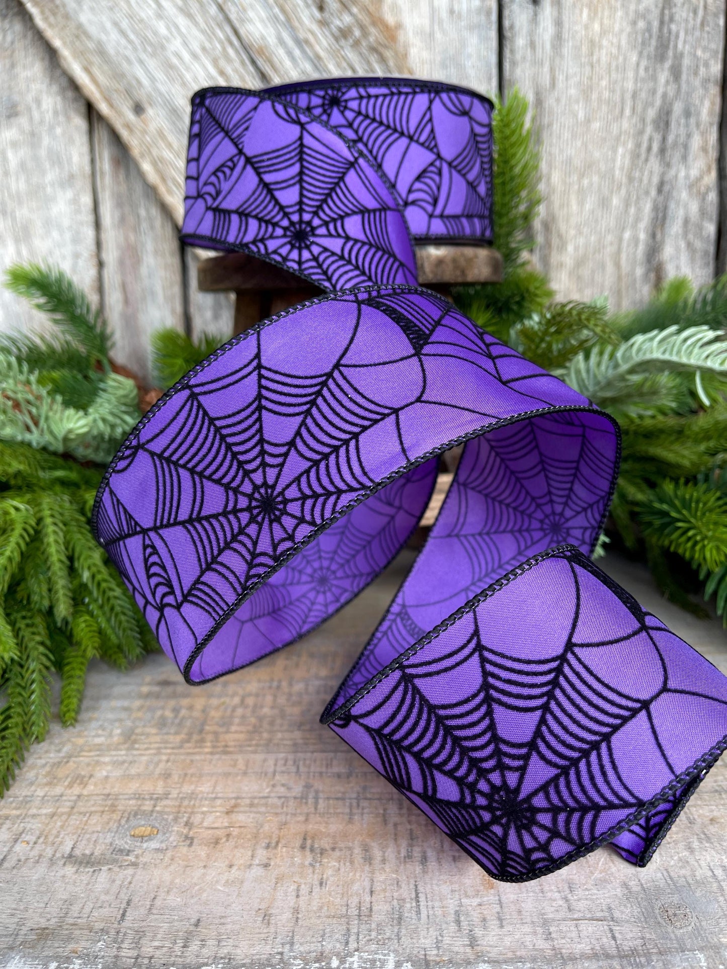2.5" Purple Spooky Webs Ribbon, Farrisilk Ribbon, Halloween Ribbon, Wired Ribbon, Purple Halloween Ribbon, Spider Web Ribbon, RS145-27