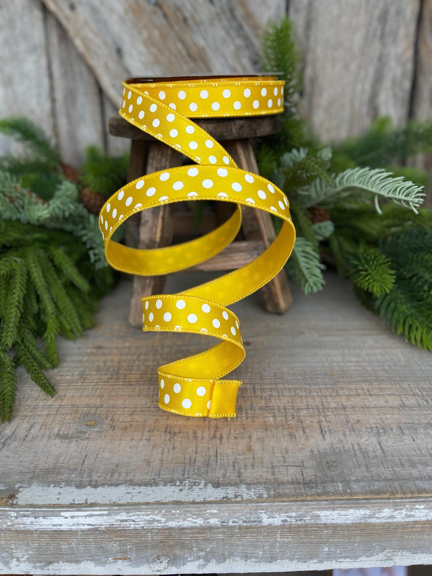1"Yellow Mini Dots Ribbon, Farrisilk Ribbon, Yellow Polka Dot RIbbon, Wired Ribbon, Designer RIbbon, Mini Dots, Yellow Polka Dots, RD867-46