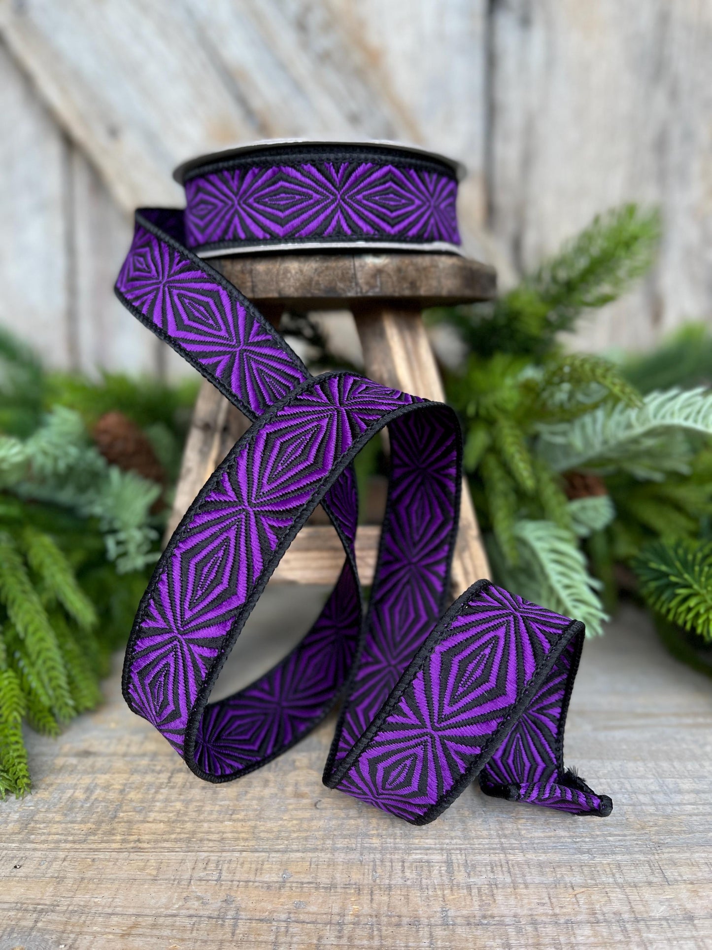 1" Purple Halloween Ribbon, Farrisilk Ribbon, Cryptic Spider Ribbon, Wired Ribbon, Halloween Decor, HR034-86