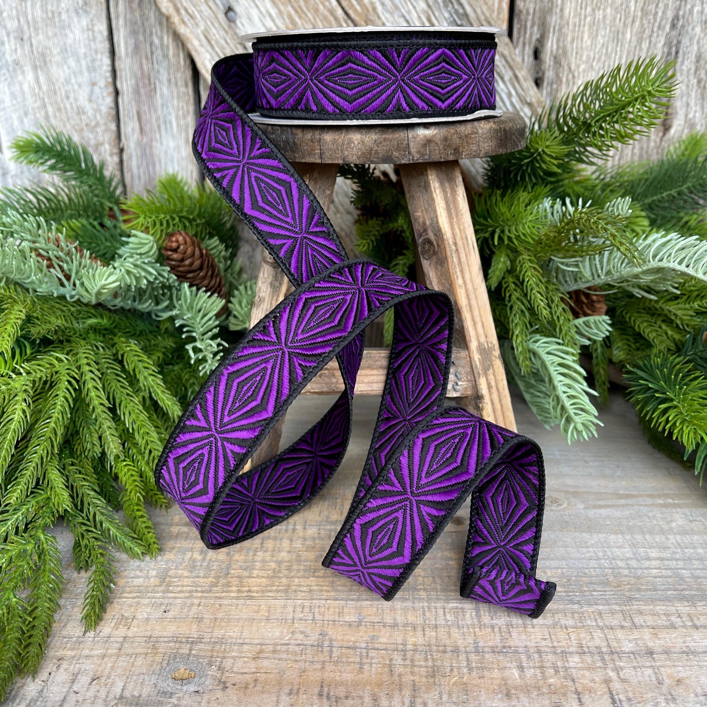 1" Purple Halloween Ribbon, Farrisilk Ribbon, Cryptic Spider Ribbon, Wired Ribbon, Halloween Decor, HR034-86