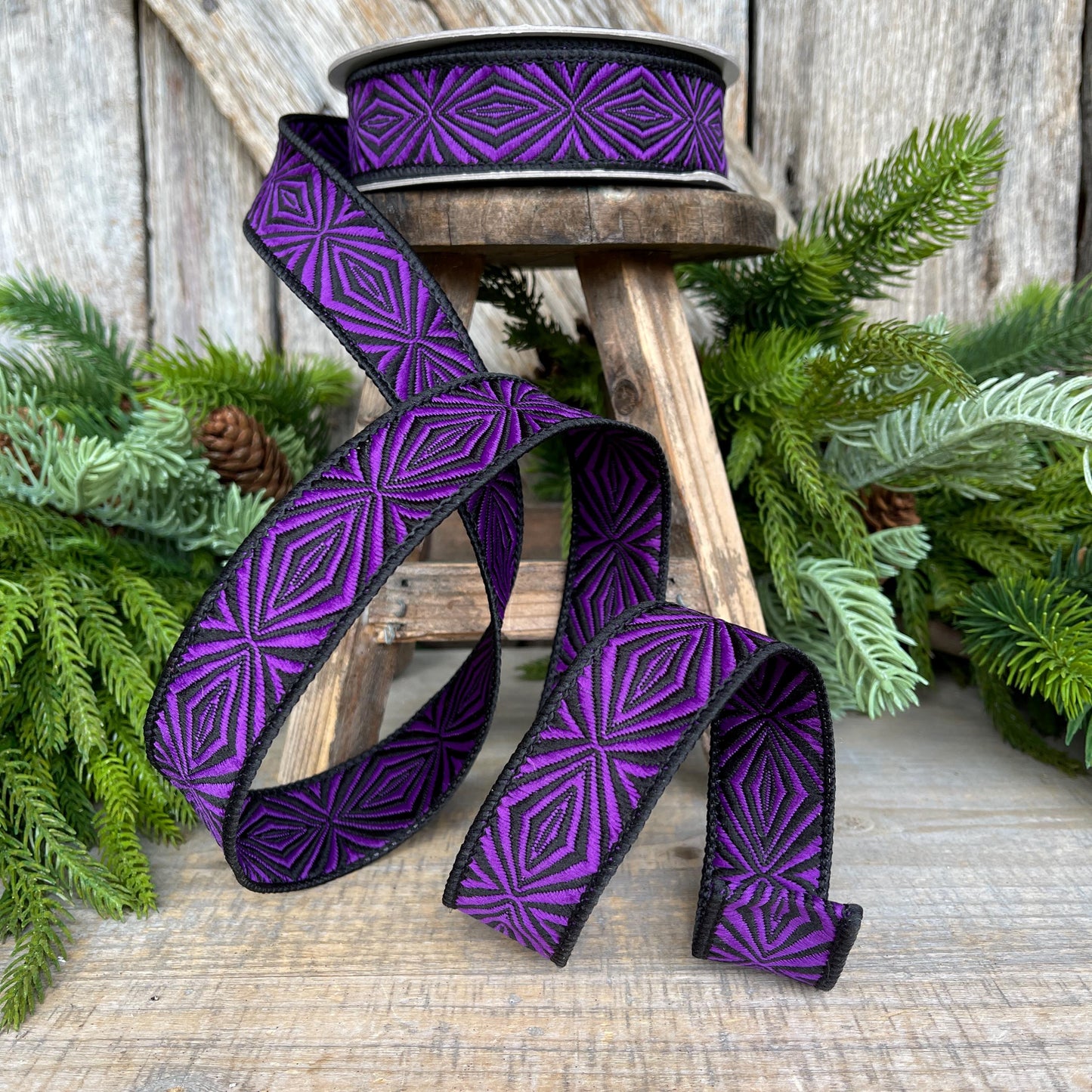 1" Purple Halloween Ribbon, Farrisilk Ribbon, Cryptic Spider Ribbon, Wired Ribbon, Halloween Decor, HR034-86