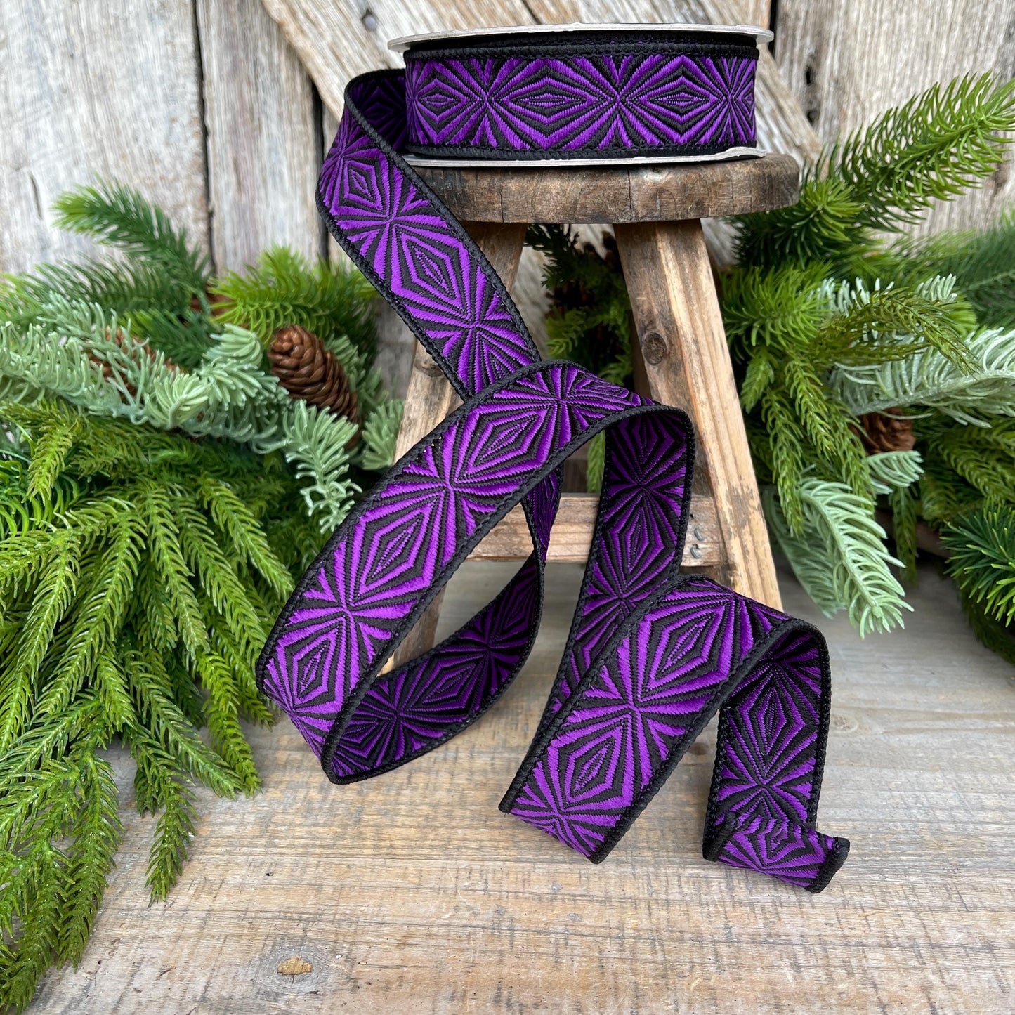 1" Purple Halloween Ribbon, Farrisilk Ribbon, Cryptic Spider Ribbon, Wired Ribbon, Halloween Decor, HR034-86
