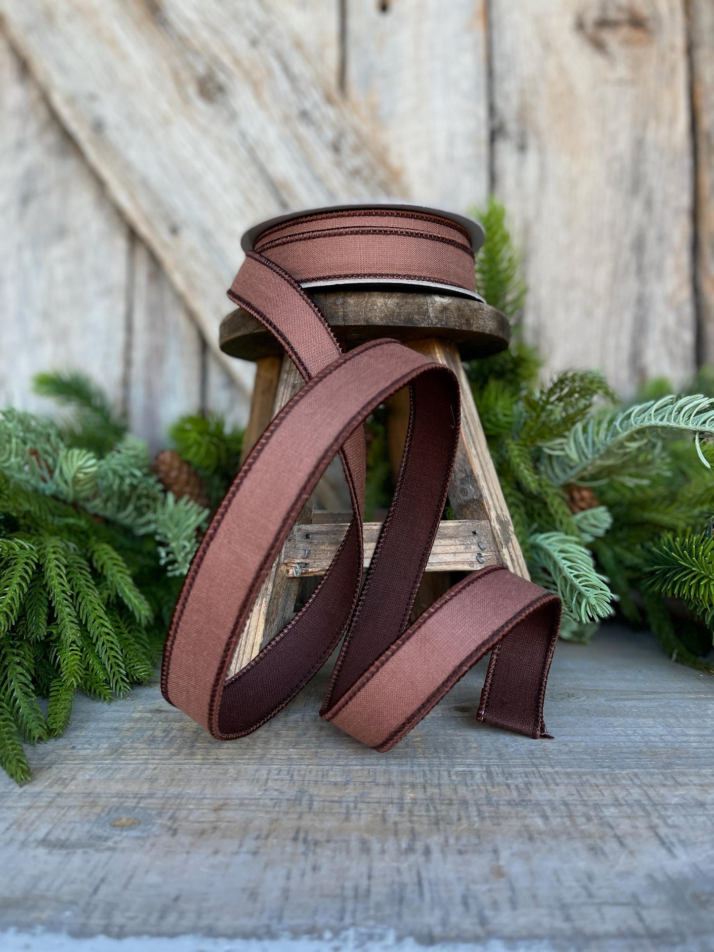1" Brown Ribbon, Farrisilk Ribbon, Wired Ribbon, Cappuccino Linen Tones Ribbon, 2 Tone Ribbon, Chocolate Ribbon, SR119-29