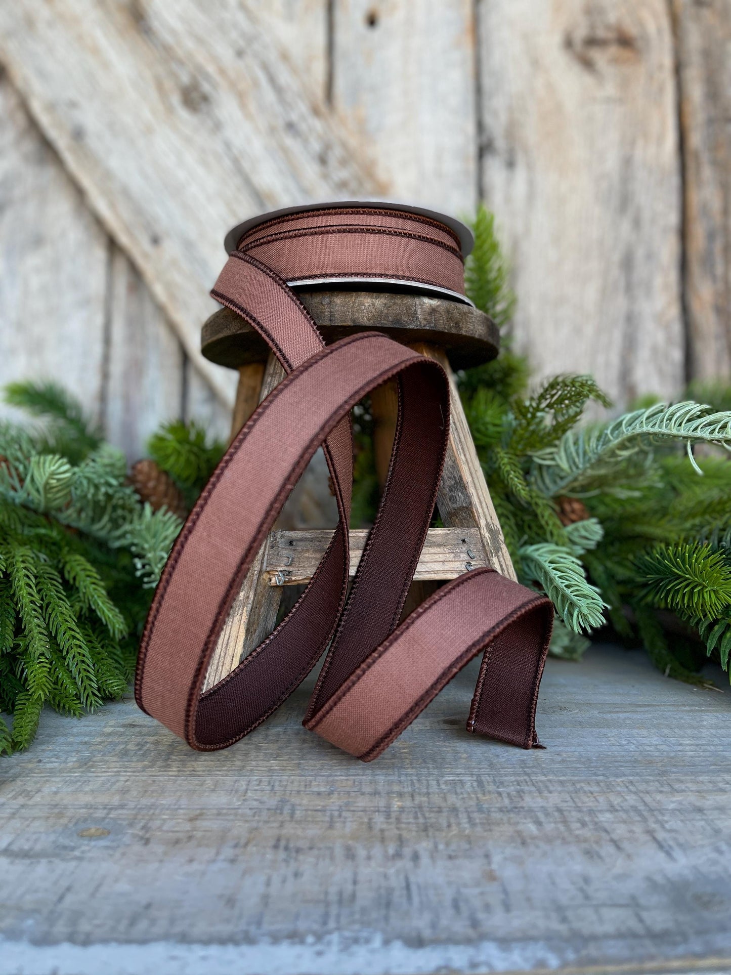 1" Brown Ribbon, Farrisilk Ribbon, Wired Ribbon, Cappuccino Linen Tones Ribbon, 2 Tone Ribbon, Chocolate Ribbon, SR119-29