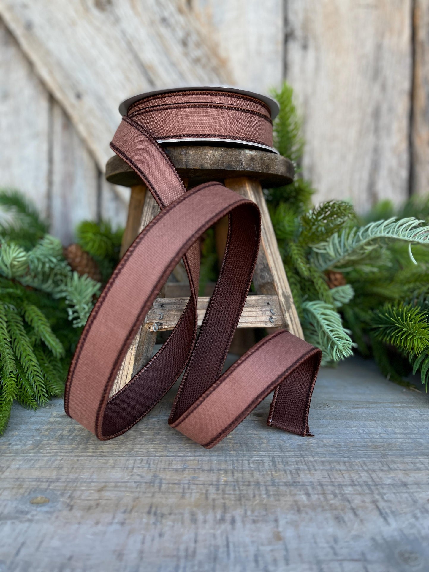 1" Brown Ribbon, Farrisilk Ribbon, Wired Ribbon, Cappuccino Linen Tones Ribbon, 2 Tone Ribbon, Chocolate Ribbon, SR119-29