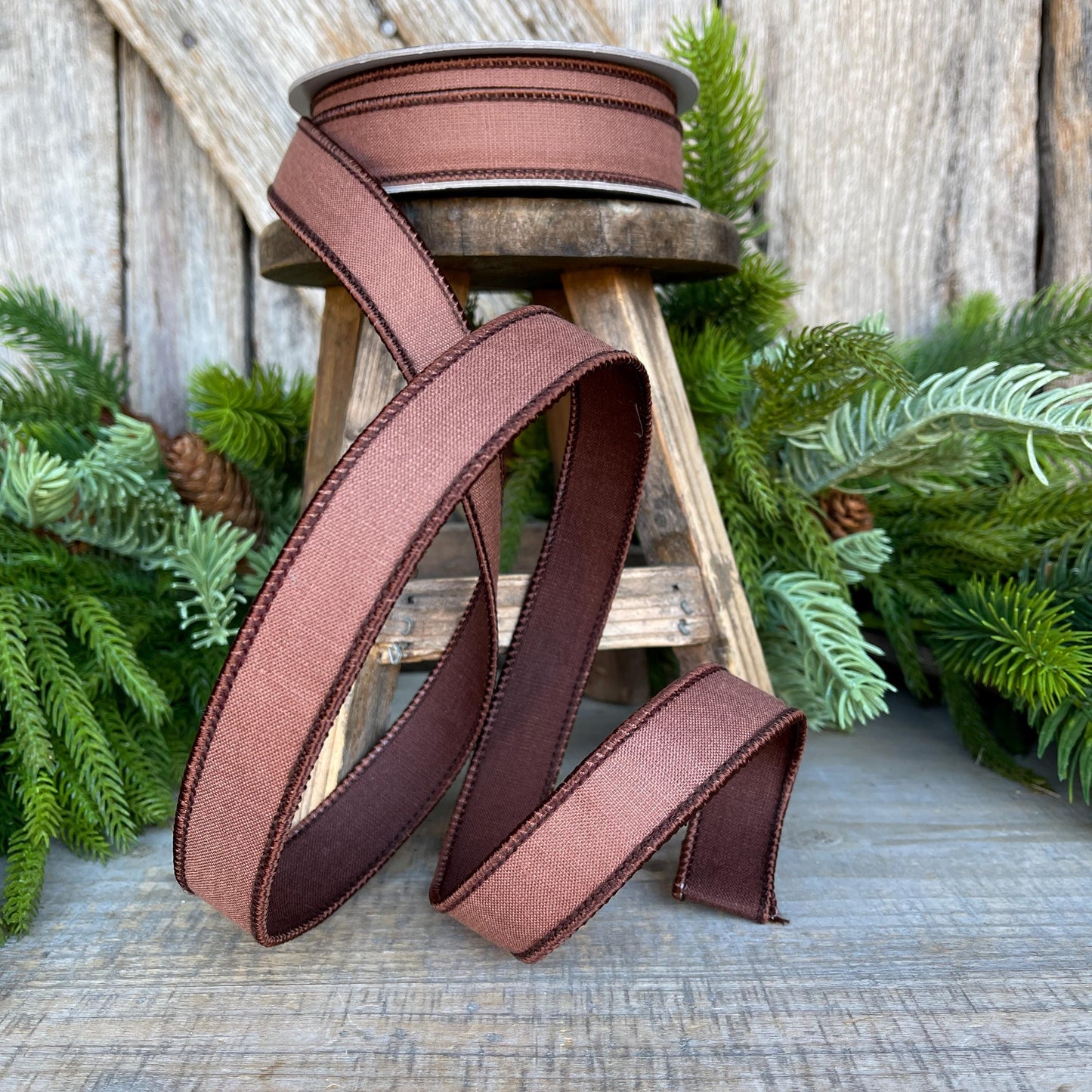 1" Brown Ribbon, Farrisilk Ribbon, Wired Ribbon, Cappuccino Linen Tones Ribbon, 2 Tone Ribbon, Chocolate Ribbon, SR119-29