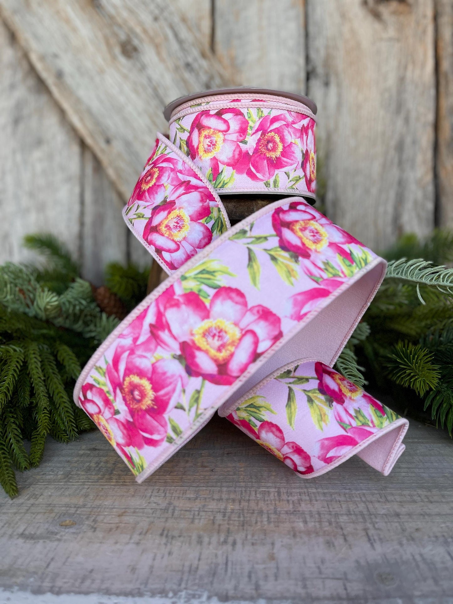 2.5" Spring Poppies ribbon, Farrisilk Ribbon, Pink Poppy Ribbon, Red Ribbon, Wired RIbbon, Designer RIbbon, SR069-22