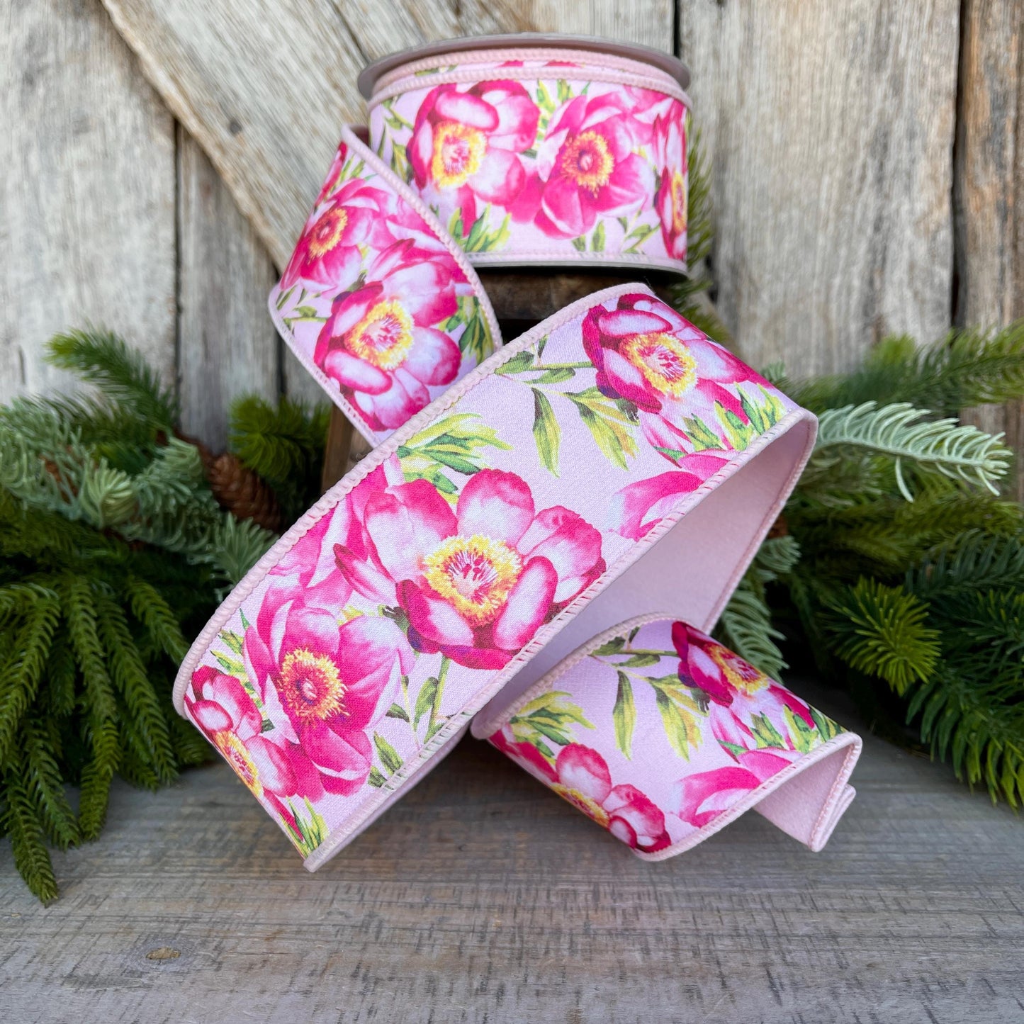 2.5" Spring Poppies ribbon, Farrisilk Ribbon, Pink Poppy Ribbon, Red Ribbon, Wired RIbbon, Designer RIbbon, SR069-22