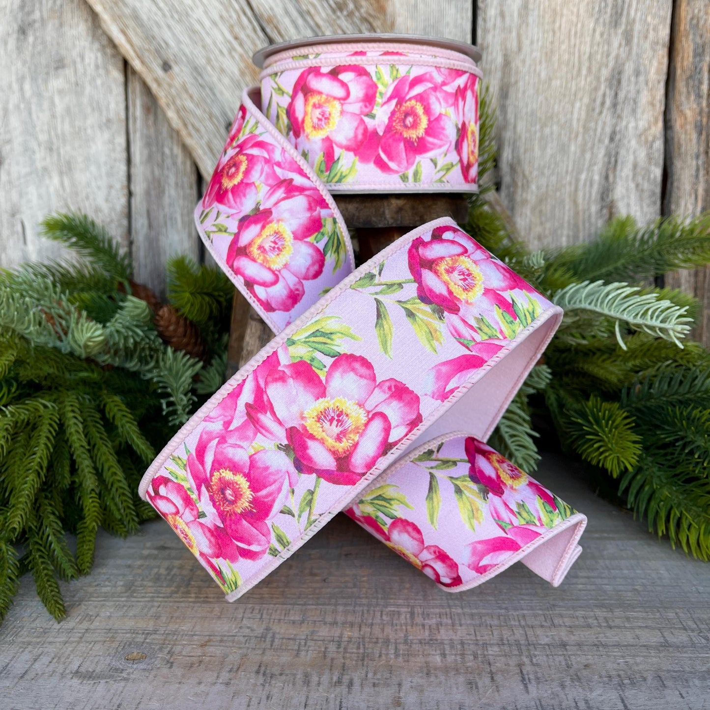 2.5" Spring Poppies ribbon, Farrisilk Ribbon, Pink Poppy Ribbon, Red Ribbon, Wired RIbbon, Designer RIbbon, SR069-22