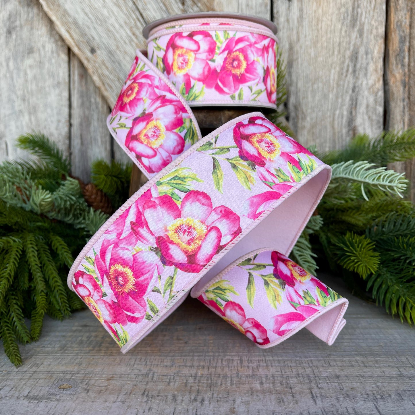 2.5" Spring Poppies ribbon, Farrisilk Ribbon, Pink Poppy Ribbon, Red Ribbon, Wired RIbbon, Designer RIbbon, SR069-22