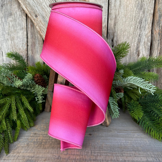 4" Red Pink Ombre Ribbon, Farrisilk RIbbon, Pink Wired RIbbon