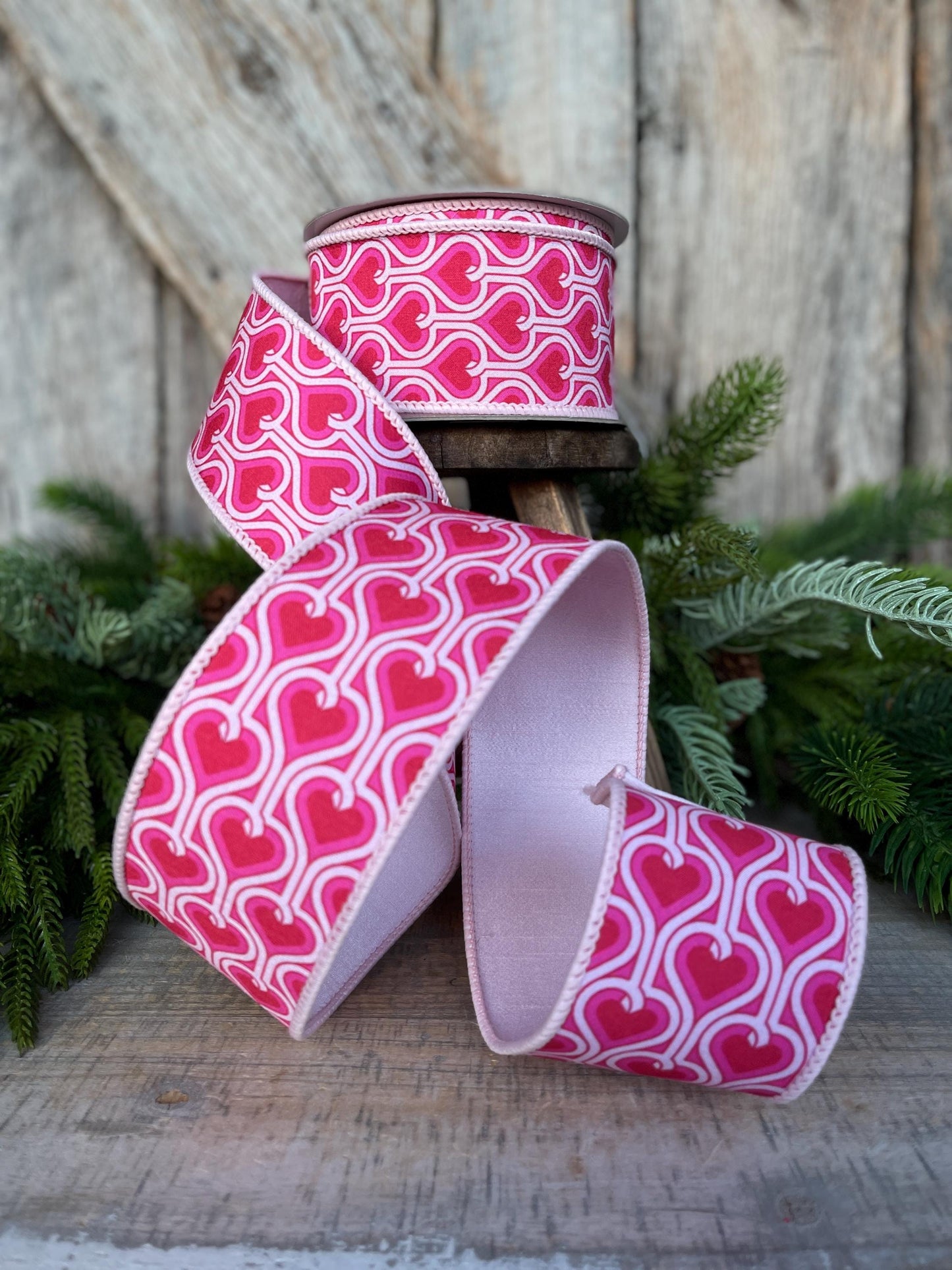 2.5" Heart Valentine Ribbon, Farrisilk Ribbon, Wired RIbbon, Groovy Hearts Ribbon, Valentine Ribbon, Pink and Red Ribbon, SR017-22