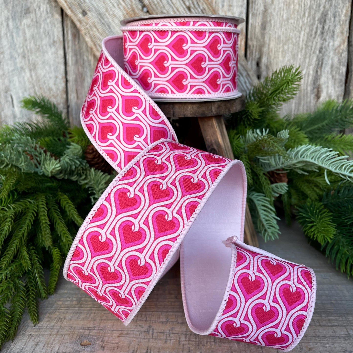 2.5" Heart Valentine Ribbon, Farrisilk Ribbon, Wired RIbbon, Groovy Hearts Ribbon, Valentine Ribbon, Pink and Red Ribbon, SR017-22