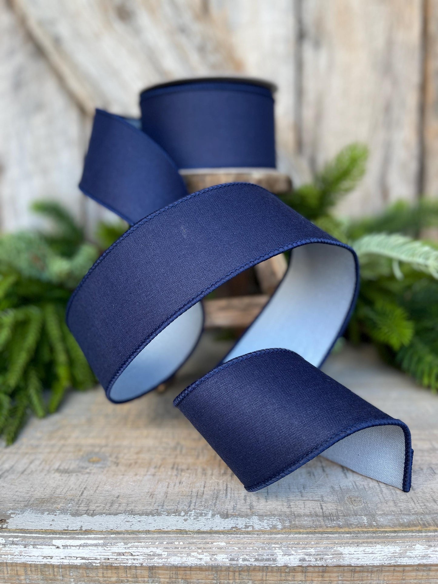 2.5" Navy Blue Ribbon, Farrisilk Ribbon, Wired Ribbon, Navy Blue Linen Tones Ribbon, 2 Tone Ribbon, Denim Look Ribbon, SR120-05