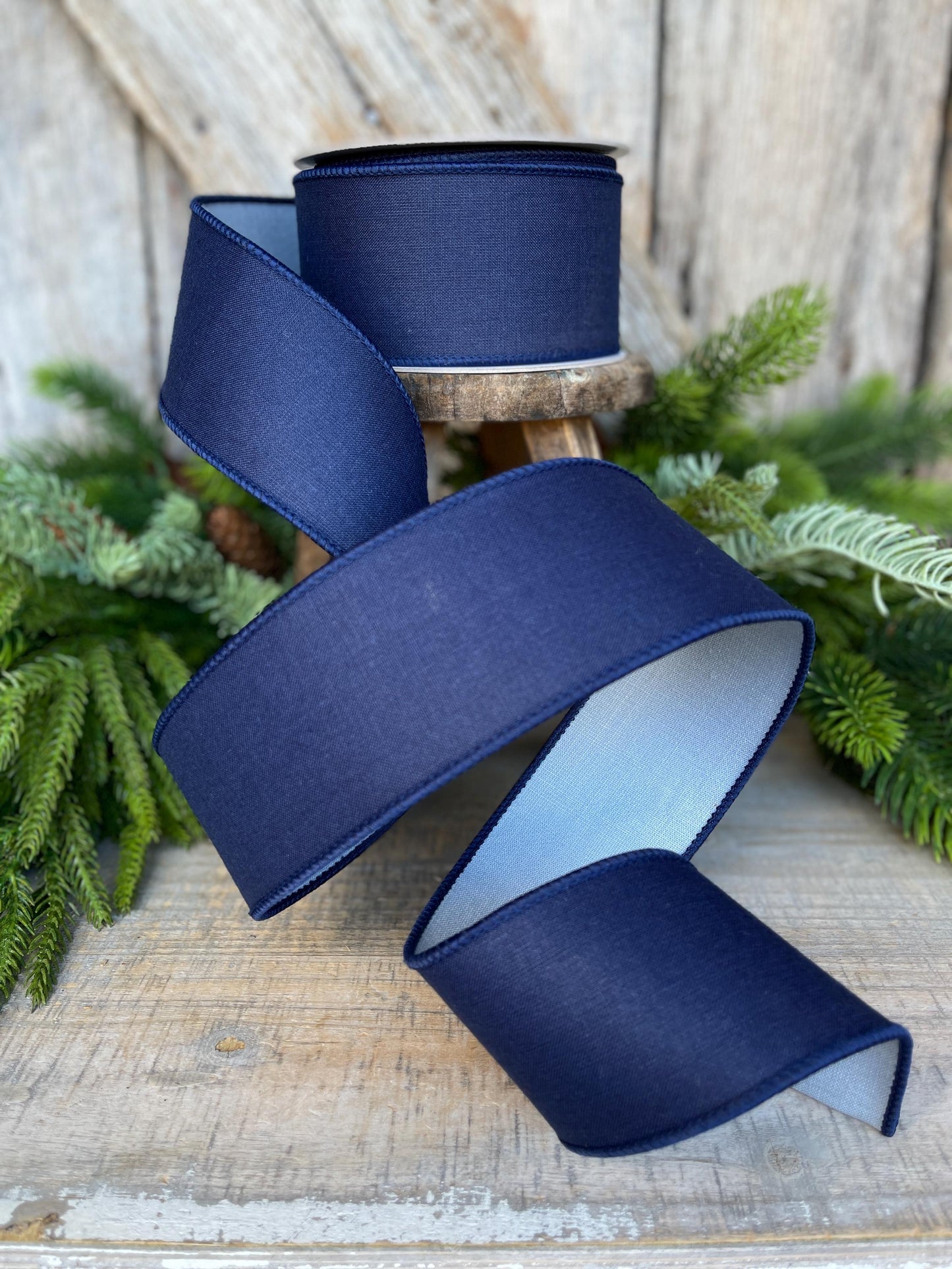 2.5" Navy Blue Ribbon, Farrisilk Ribbon, Wired Ribbon, Navy Blue Linen Tones Ribbon, 2 Tone Ribbon, Denim Look Ribbon, SR120-05